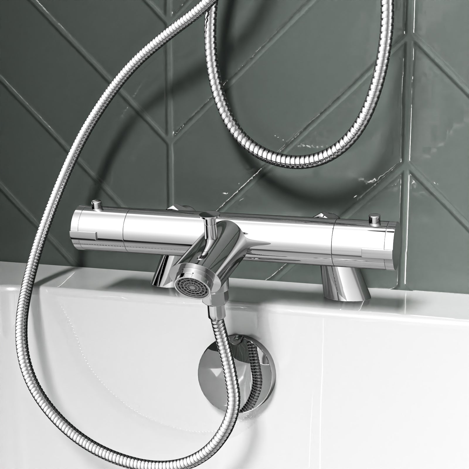 Square Exposed Shower Set, Single Mode Handset & Bath Filler - Chrome