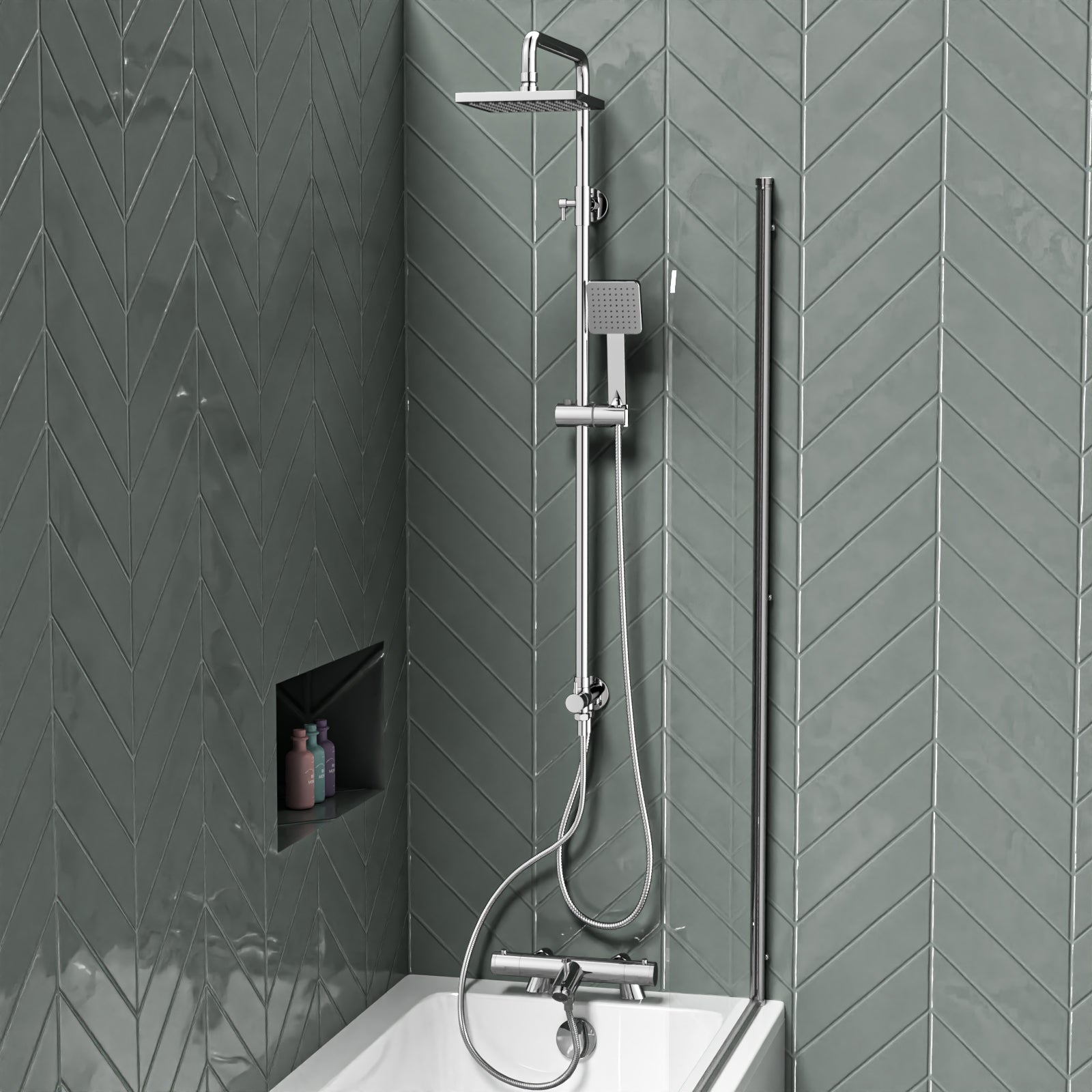 Square Exposed Shower Set, Single Mode Handset & Bath Filler - Chrome