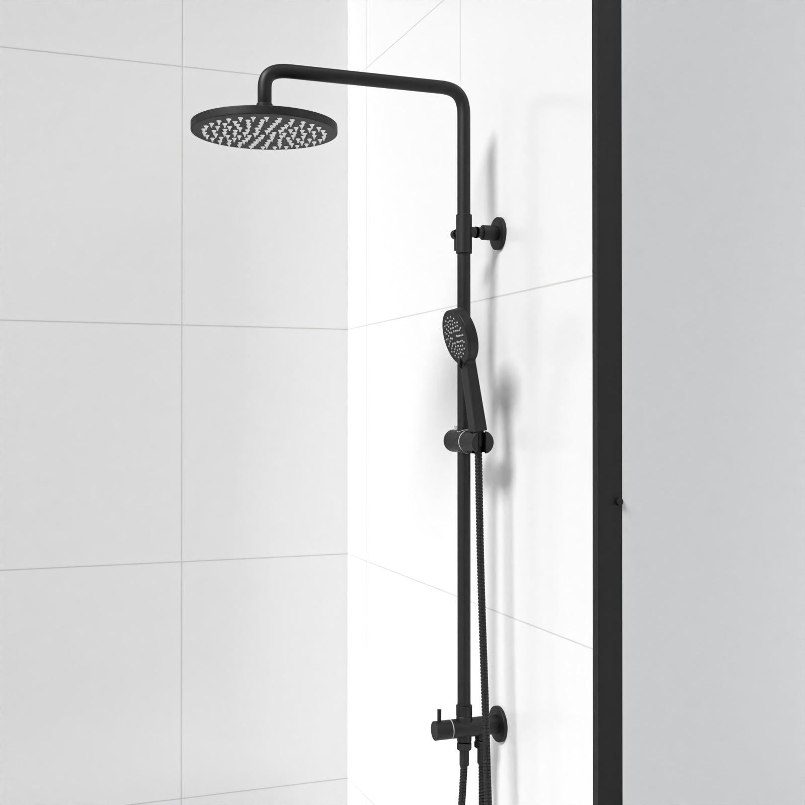 Matte Black Round Exposed Shower Mixer Riser Rail Kit & 3 Mode Handset