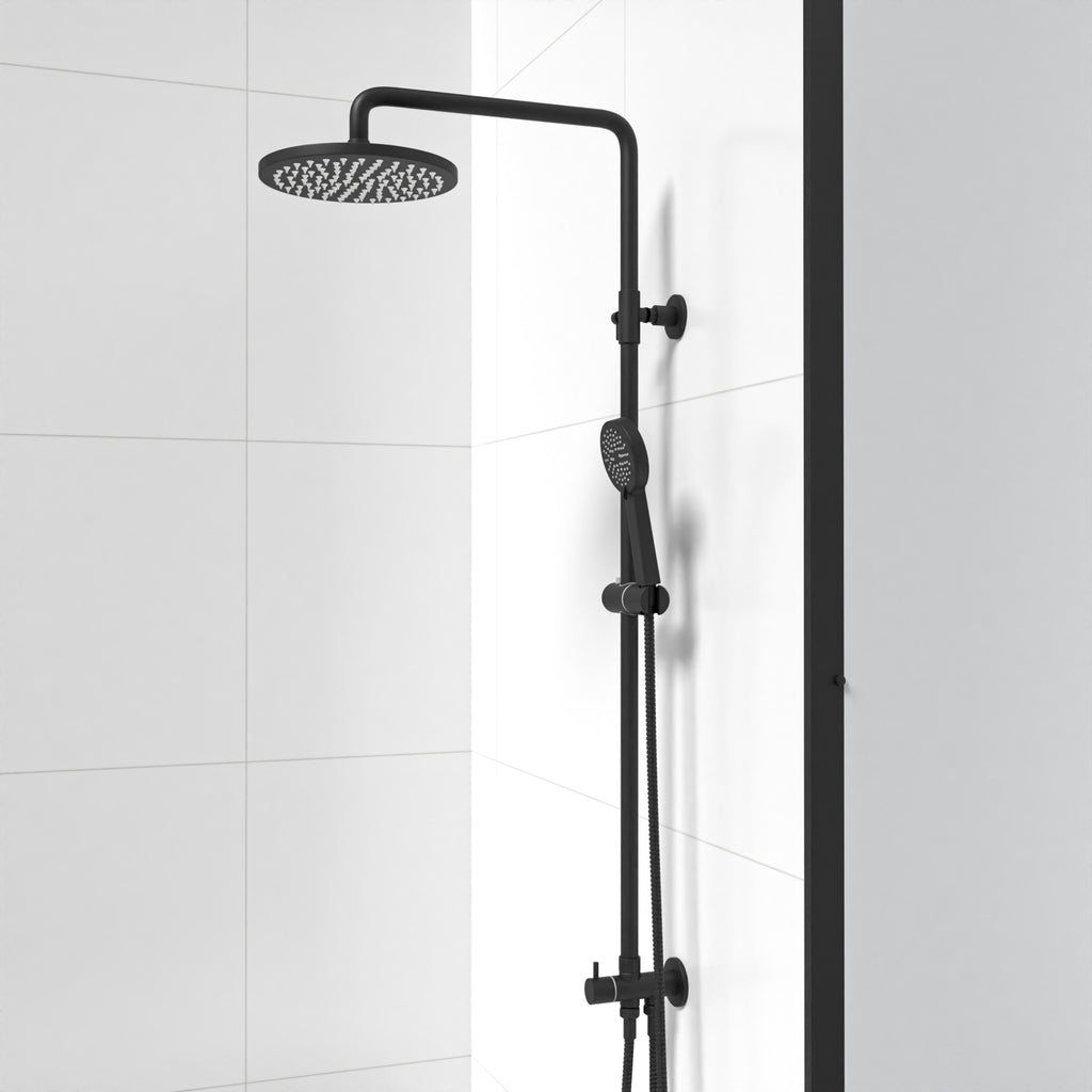 Shower Mixer Riser Matte Black Round Exposed Shower Mixer Riser Rail Kit & 3 Mode Handset