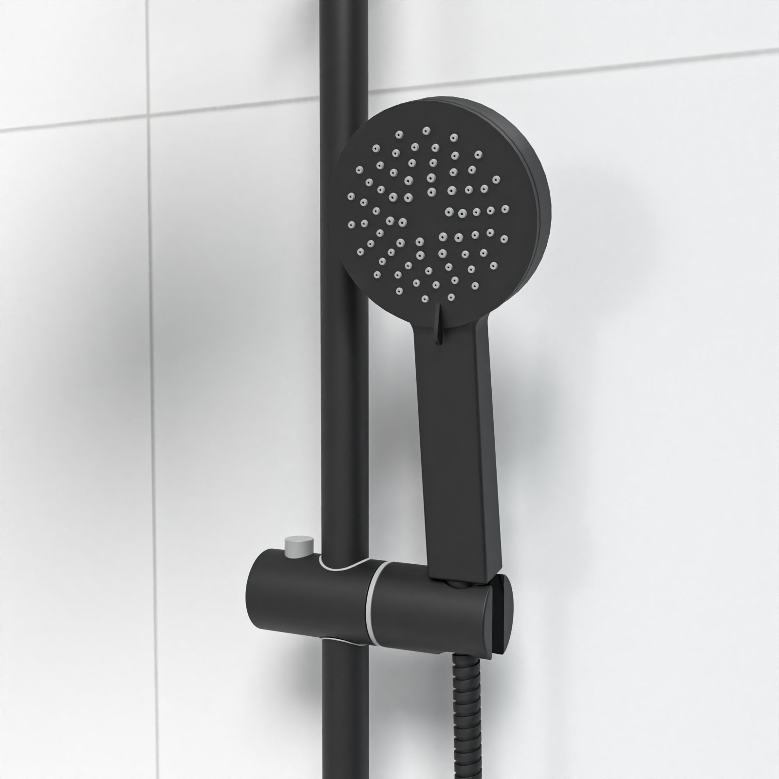 Matte Black Round Exposed Shower Mixer Riser Rail Kit & 3 Mode Handset