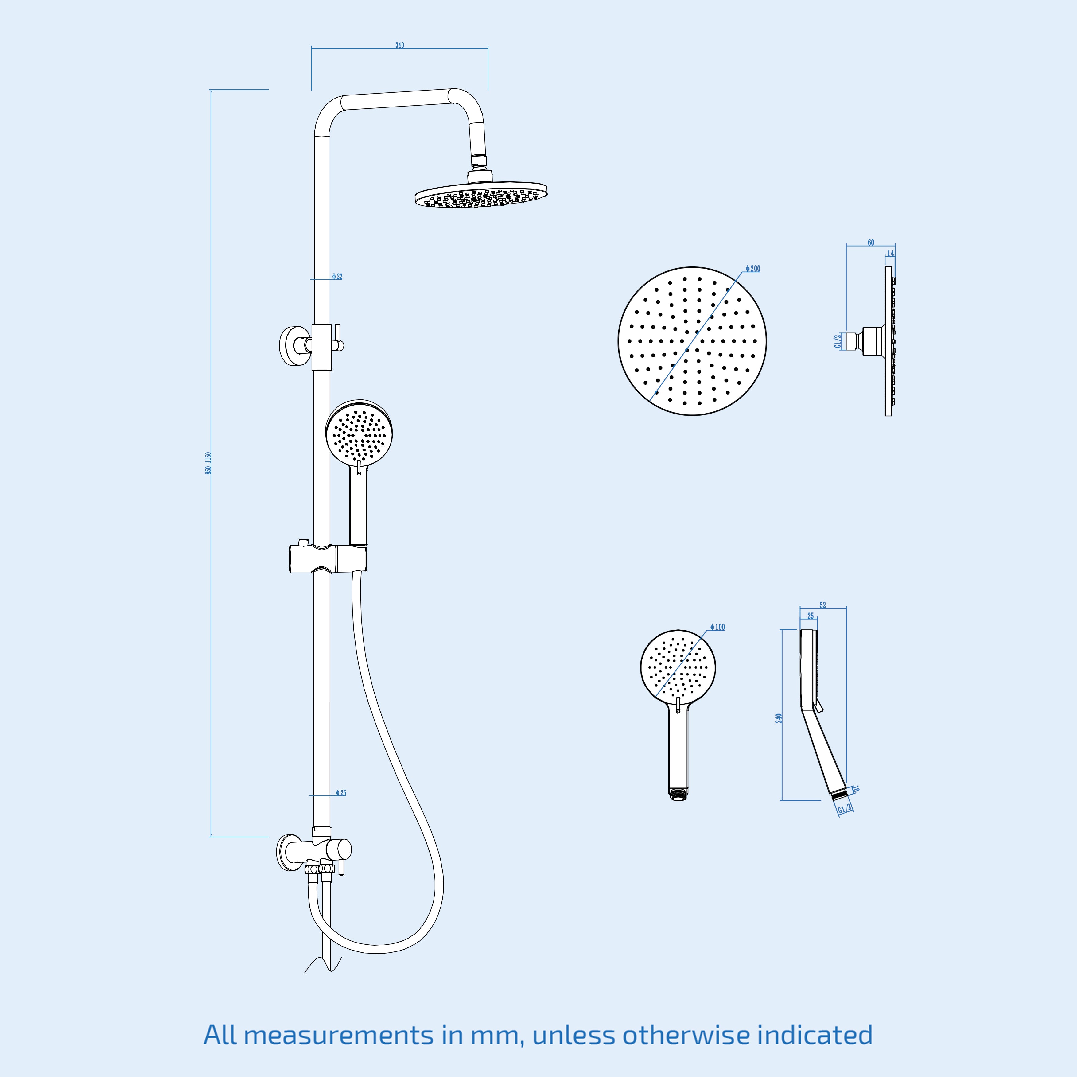 Round Exposed Shower With Handset & Thermostatic Bar Valve - Matte Black