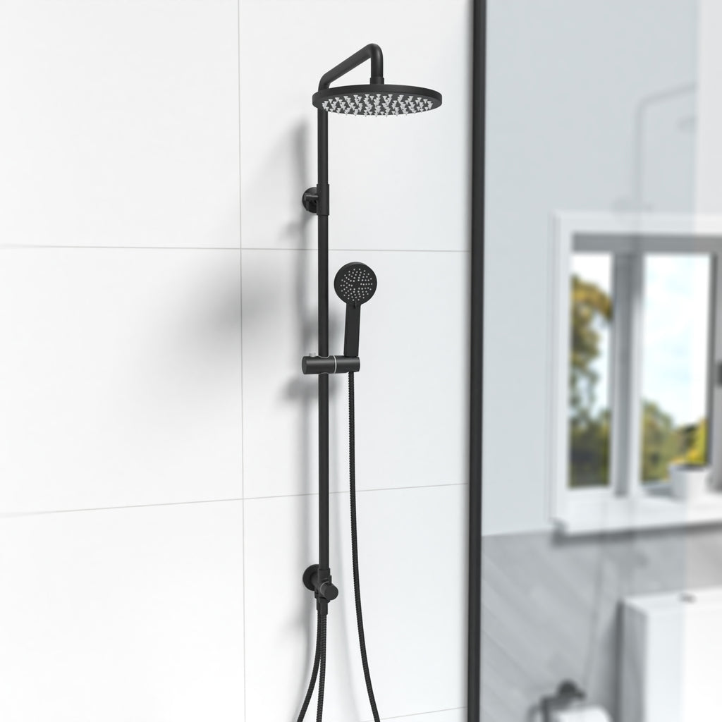 Shower Mixer Riser Matte Black Round Exposed Shower Mixer Riser Rail Kit & 3 Mode Handset
