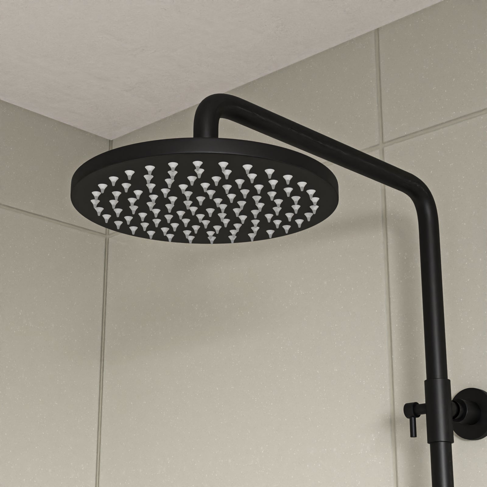 Round Exposed Shower With Handset & Thermostatic Bar Valve - Matte Black