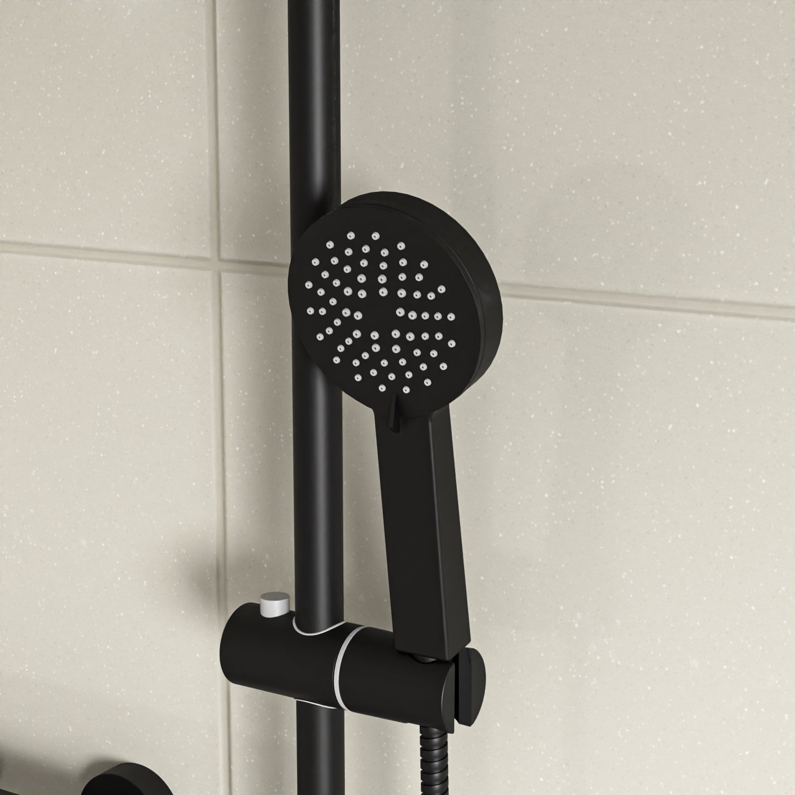 Round Exposed Shower With Handset & Thermostatic Bar Valve - Matte Black