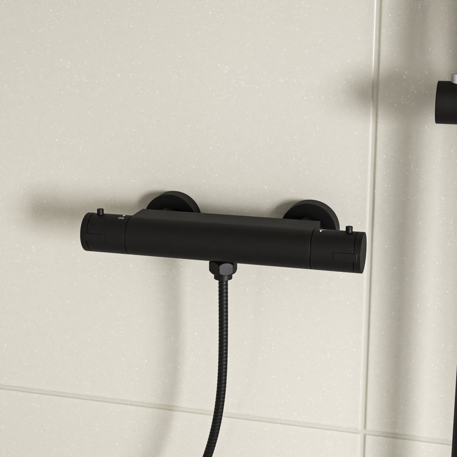 Round Exposed Shower With Handset & Thermostatic Bar Valve - Matte Black