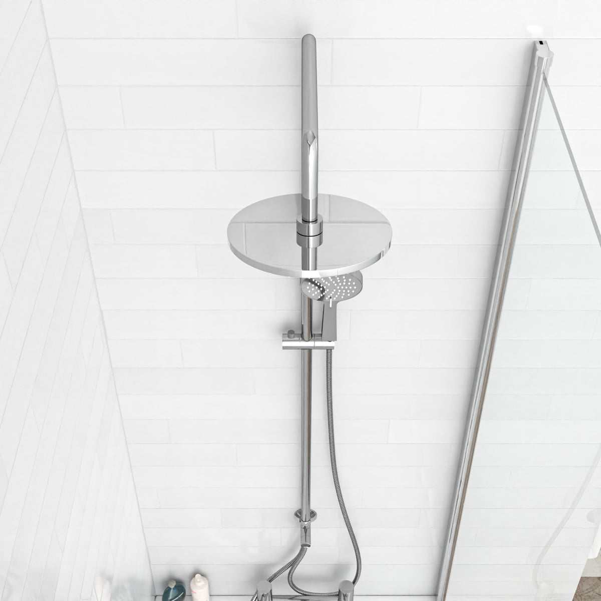 Kinver Modern Exposed Round Shower Mixer Handset & Riser Rail Kit Chrome