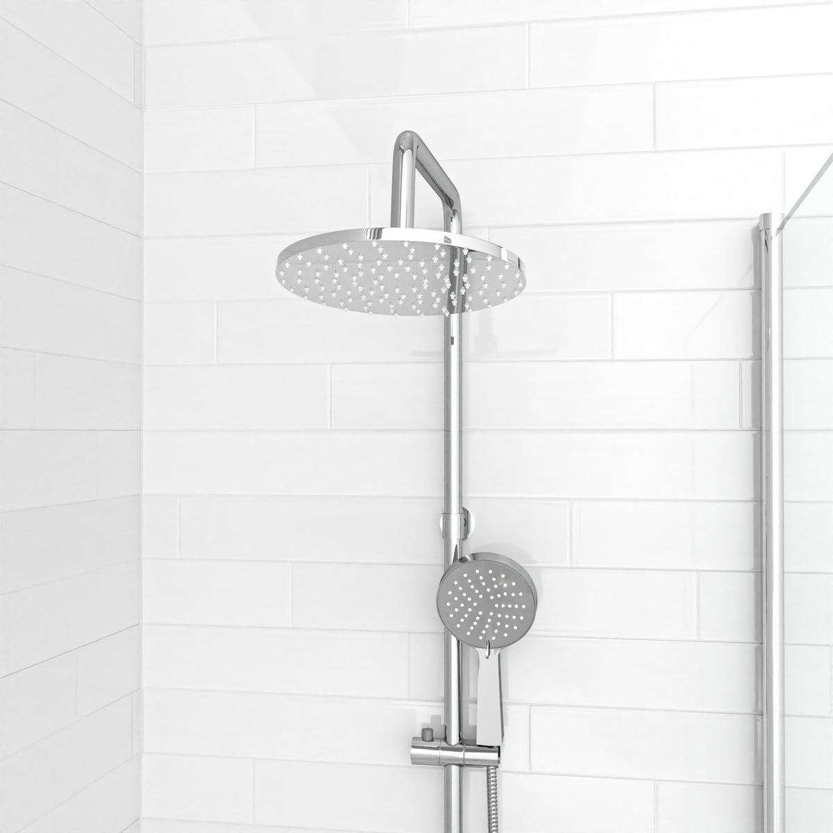 Kinver Modern Exposed Round Shower Mixer Handset & Riser Rail Kit Chrome