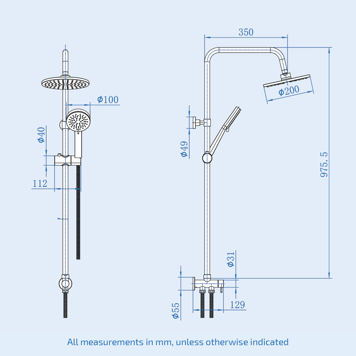 Mickle Round Shower Mixer With Marc Bath Filler Tap, Handset & Riser Rail Kit