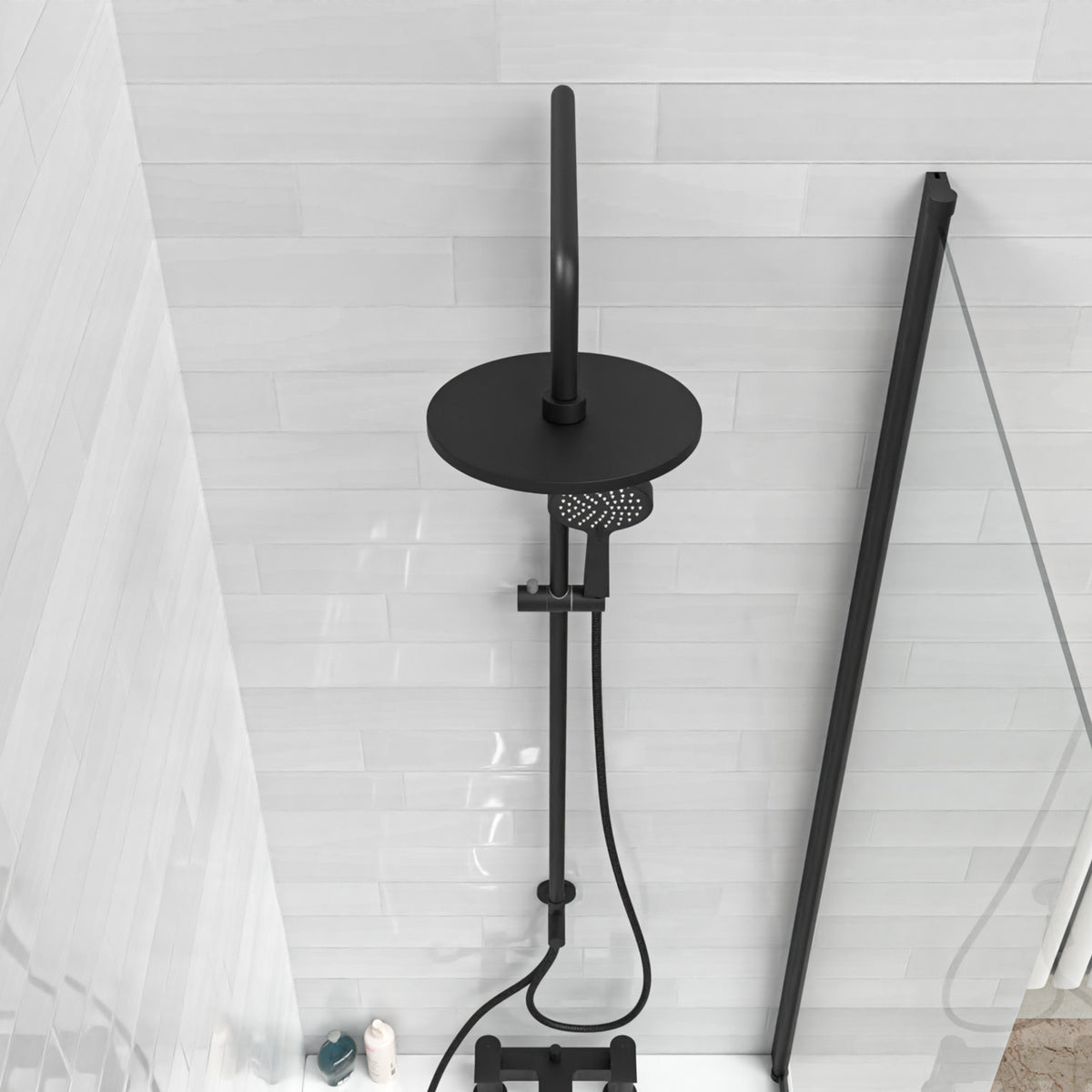 Kinver Modern Exposed Round Shower Mixer Handset & Riser Rail Kit Matte Black