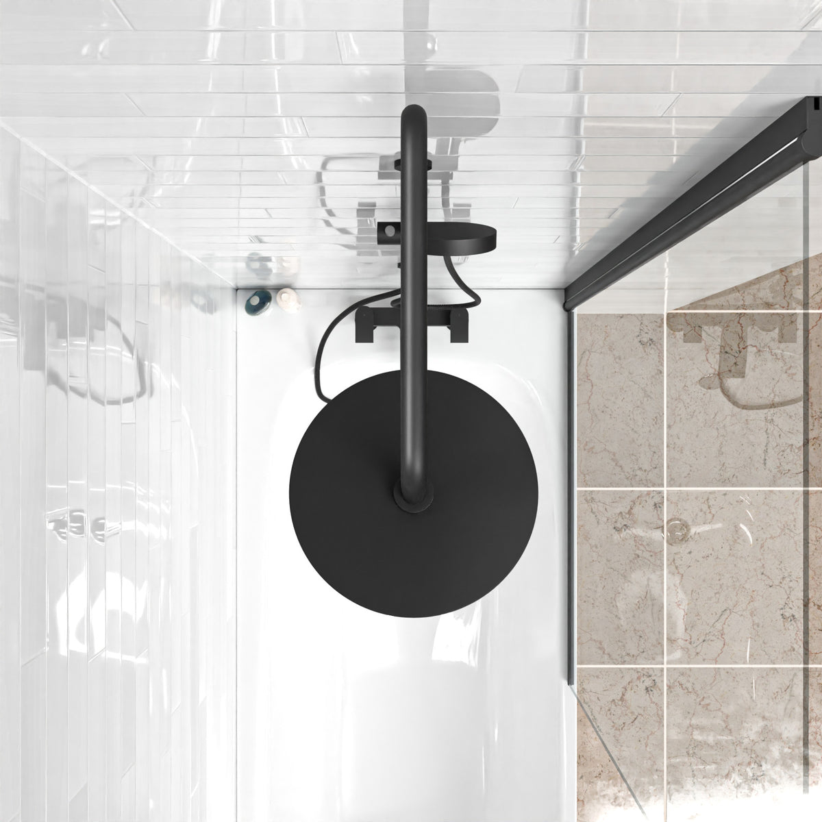 Kinver Modern Exposed Round Shower Mixer Handset & Riser Rail Kit Matte Black