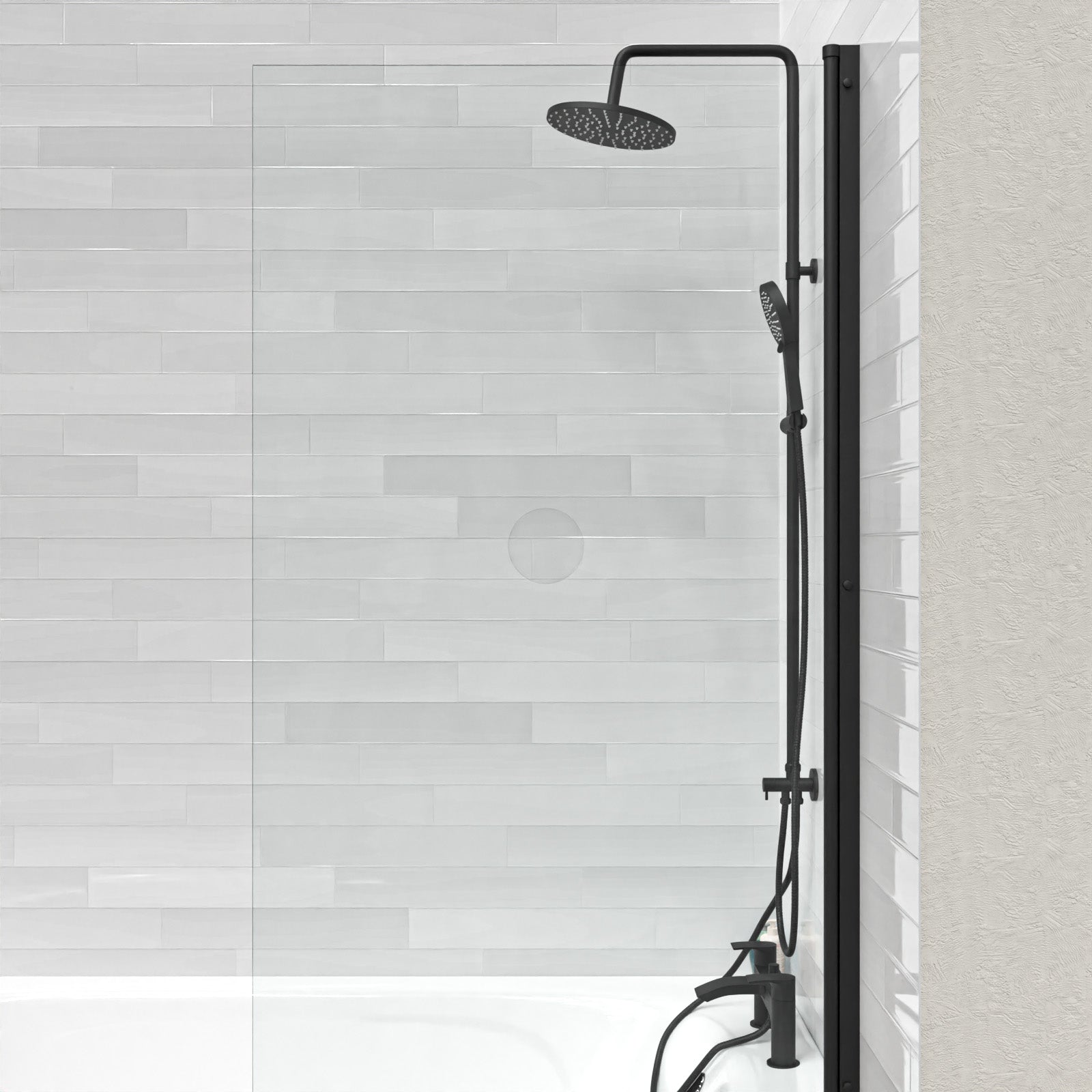 Kinver Modern Exposed Round Shower Mixer Handset & Riser Rail Kit Matte Black