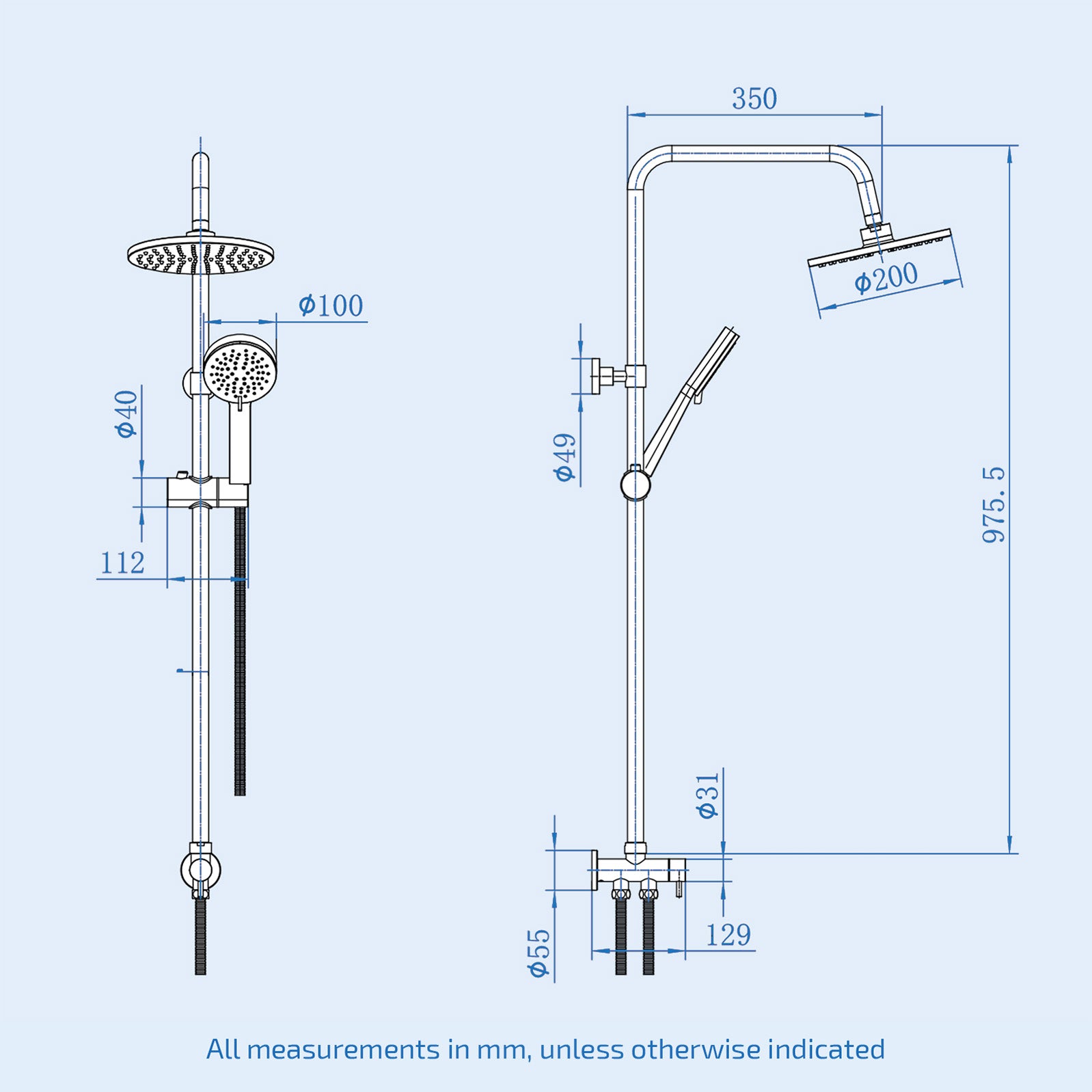 Stamford Round Shower Riser Rail Kit With Waterfall Mixer & Handset Matte Black