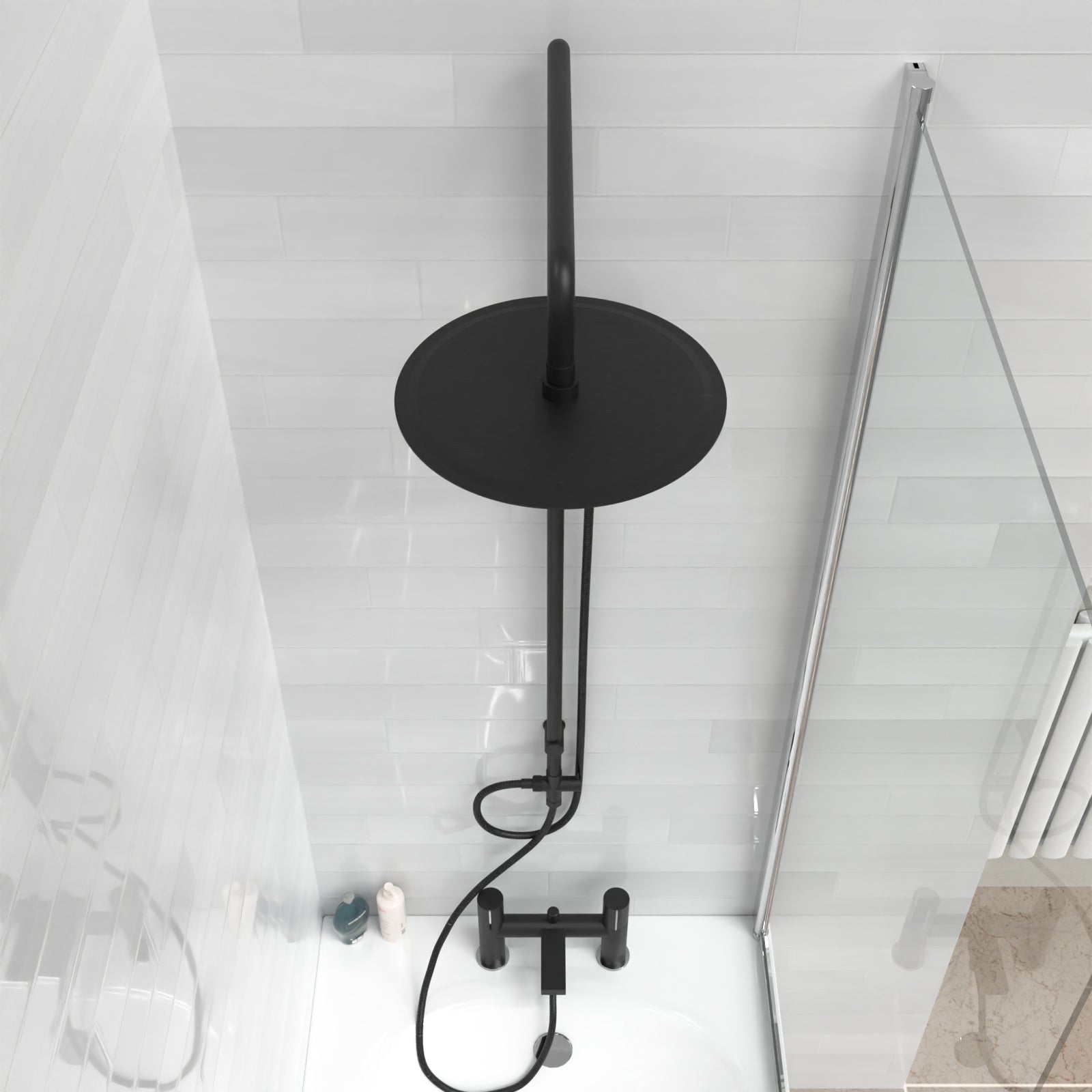 Stamford Round Riser Rail Shower Kit With Bath Mixer Tap & Handset Matte Black