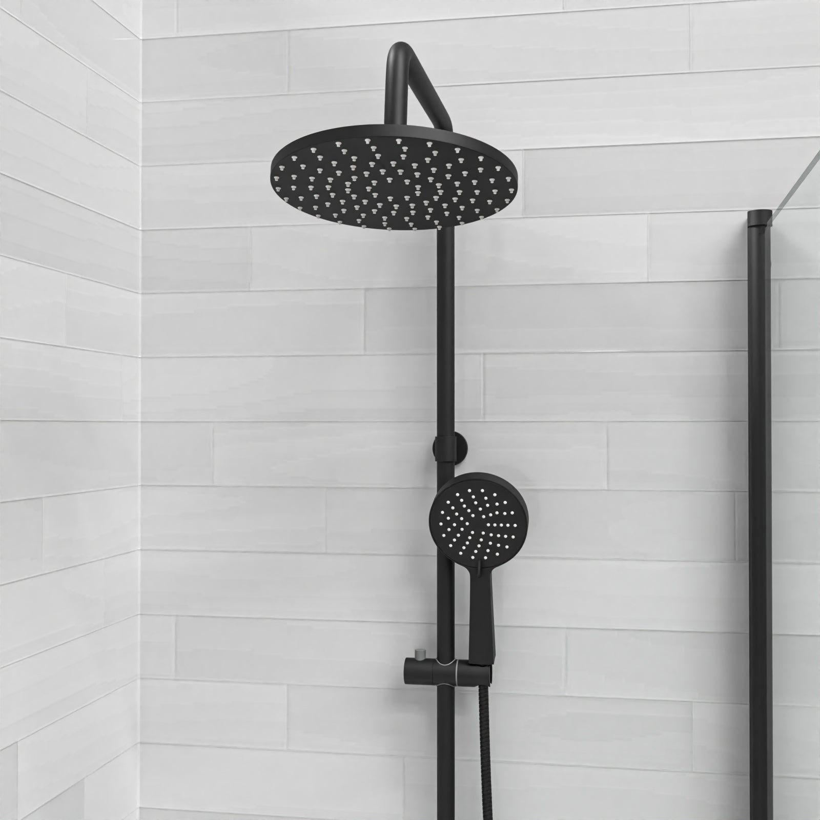 Stamford Round Riser Rail Shower Kit With Bath Mixer Tap & Handset Matte Black