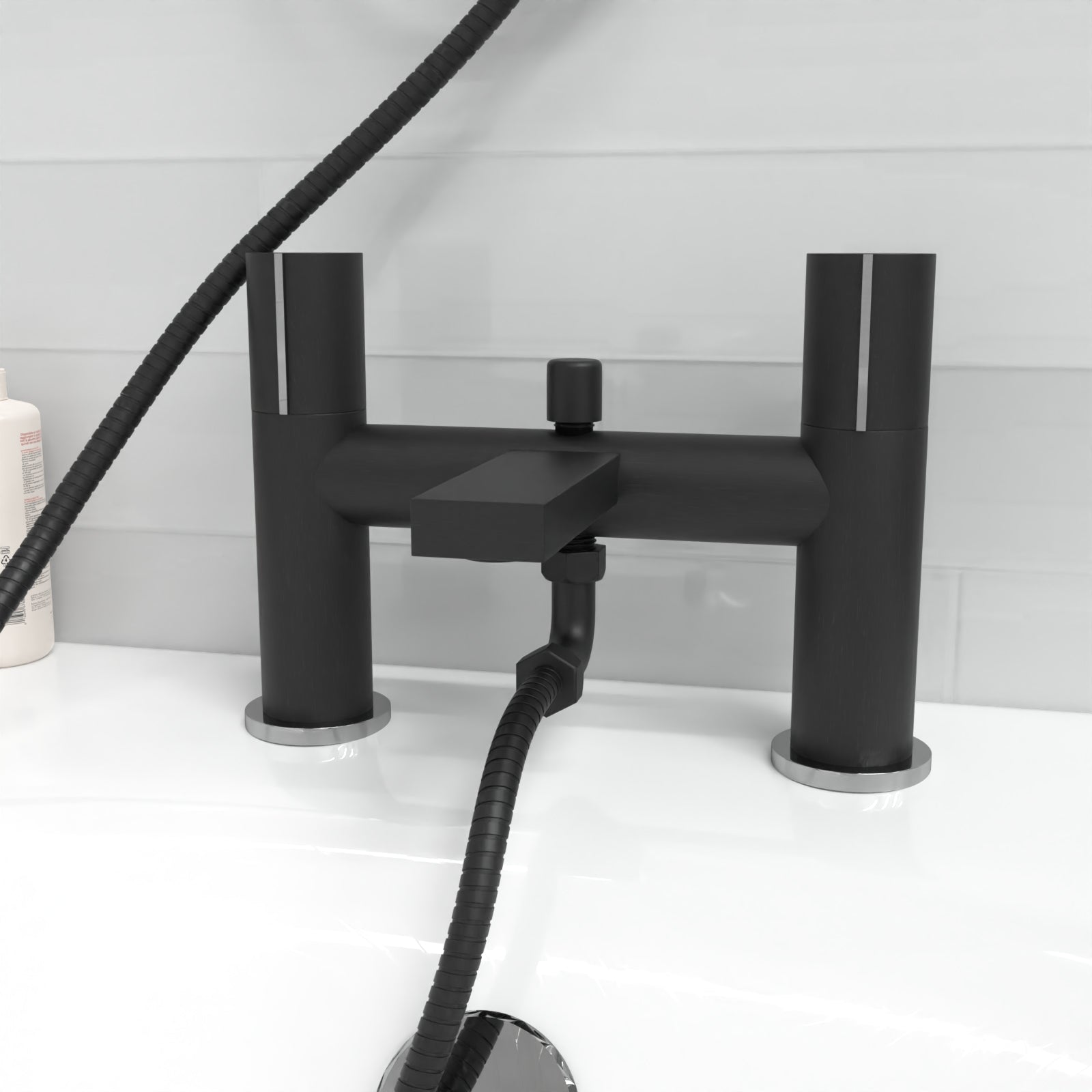 Stamford Round Riser Rail Shower Kit With Bath Mixer Tap & Handset Matte Black