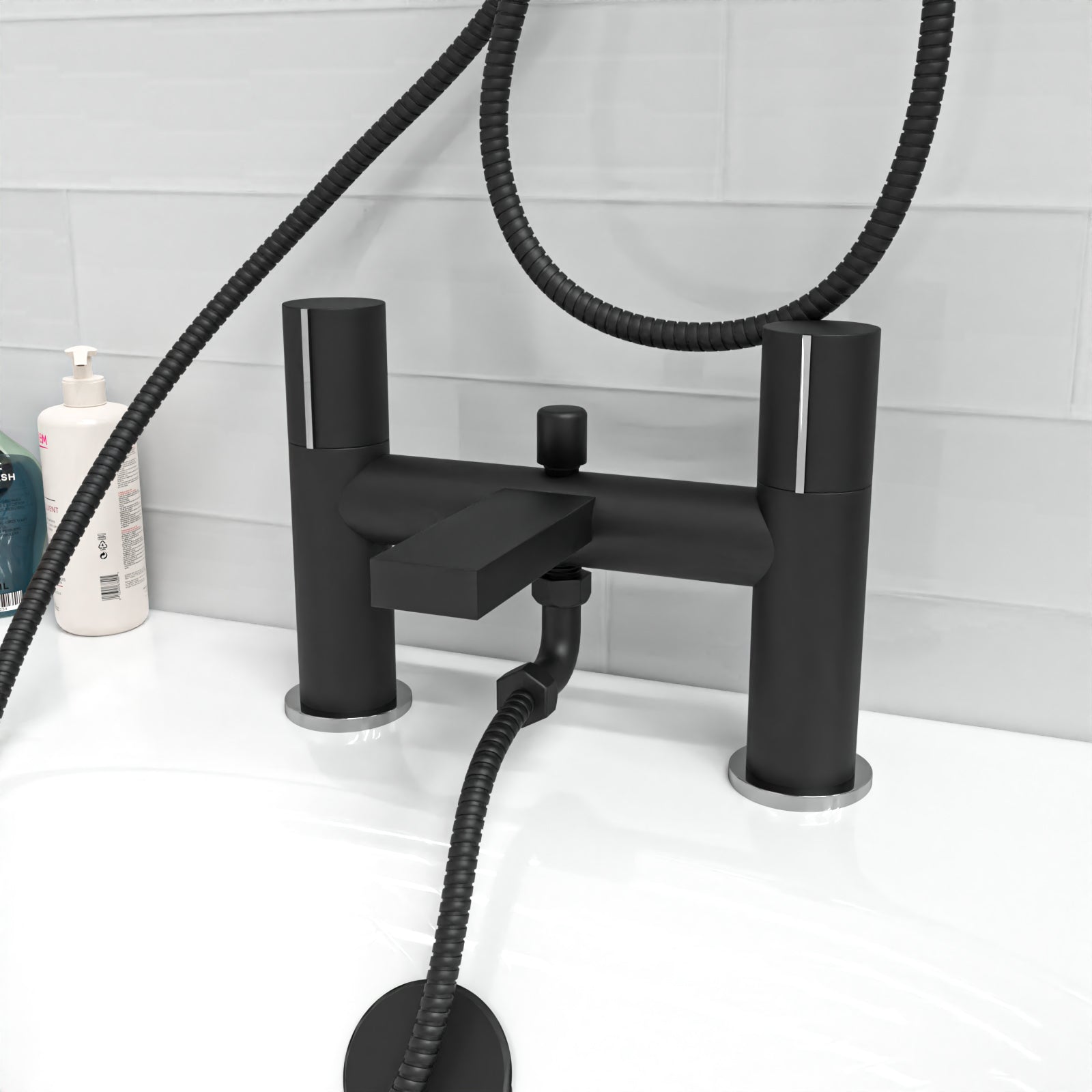 Stamford Round Riser Rail Shower Kit With Bath Mixer Tap & Handset Matte Black