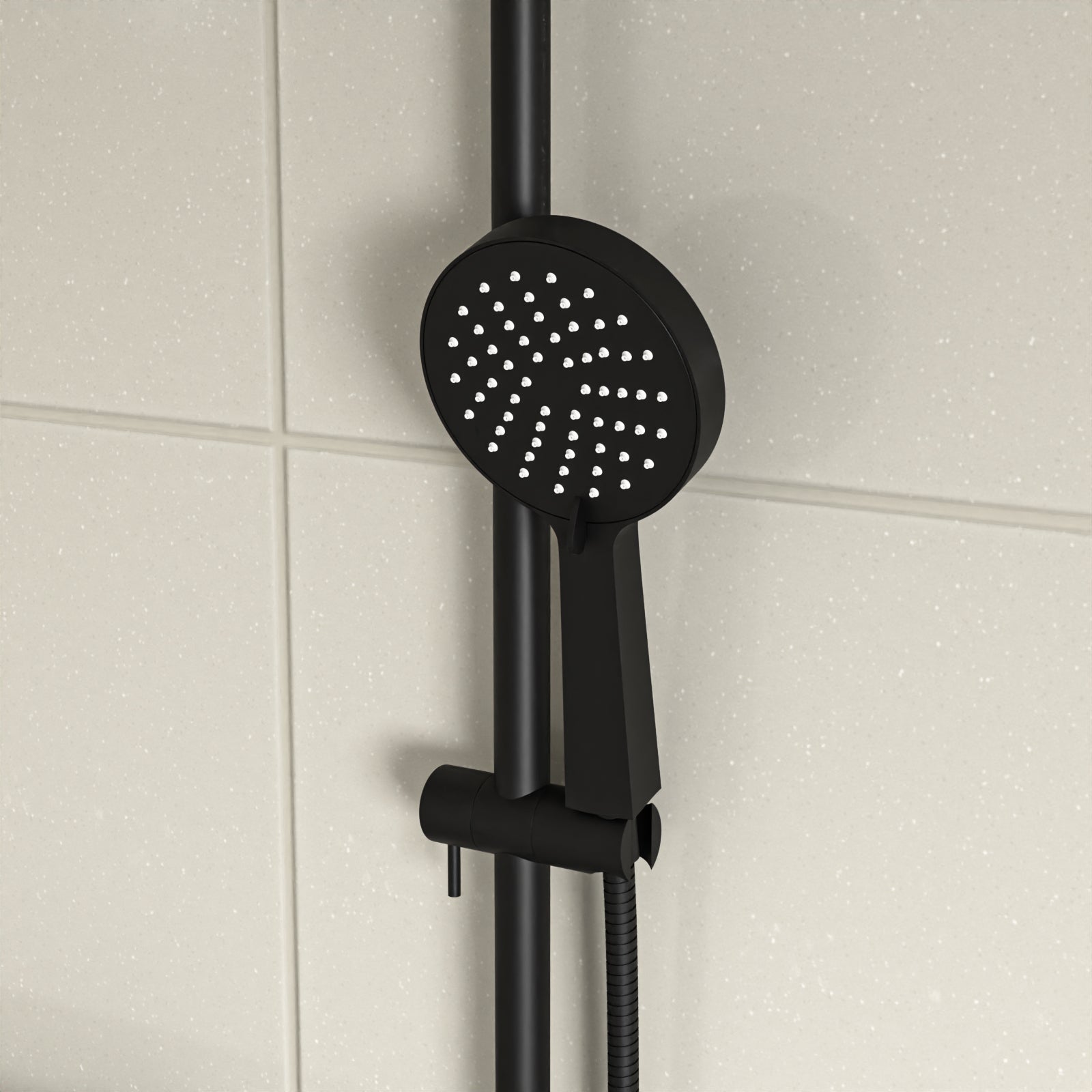 Round Shower Kit With Thermostatic Valve Single Outlet - Matte Black