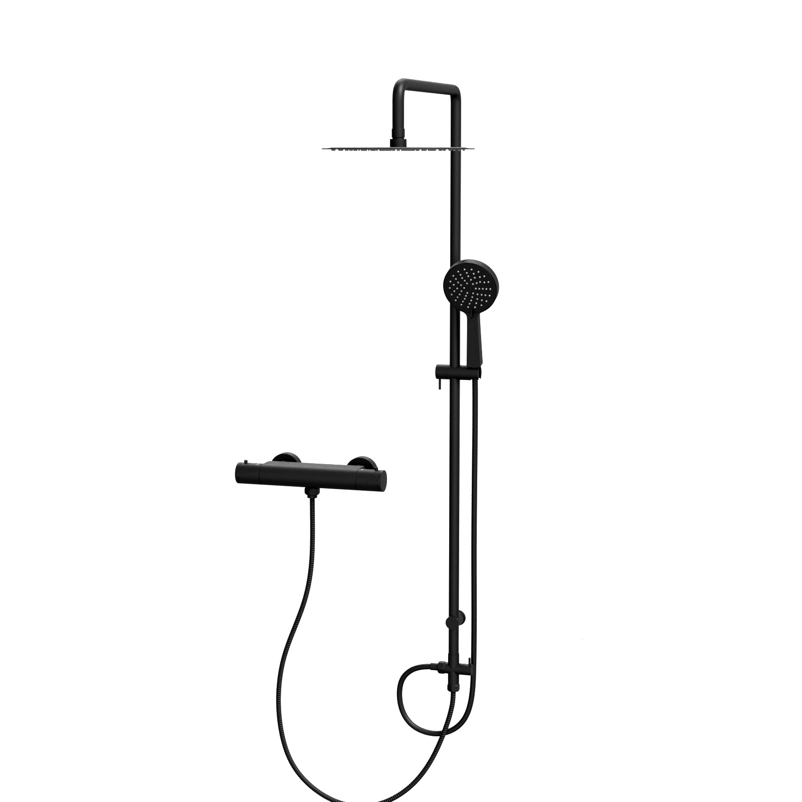 Round Shower Kit With Thermostatic Valve Single Outlet - Matte Black
