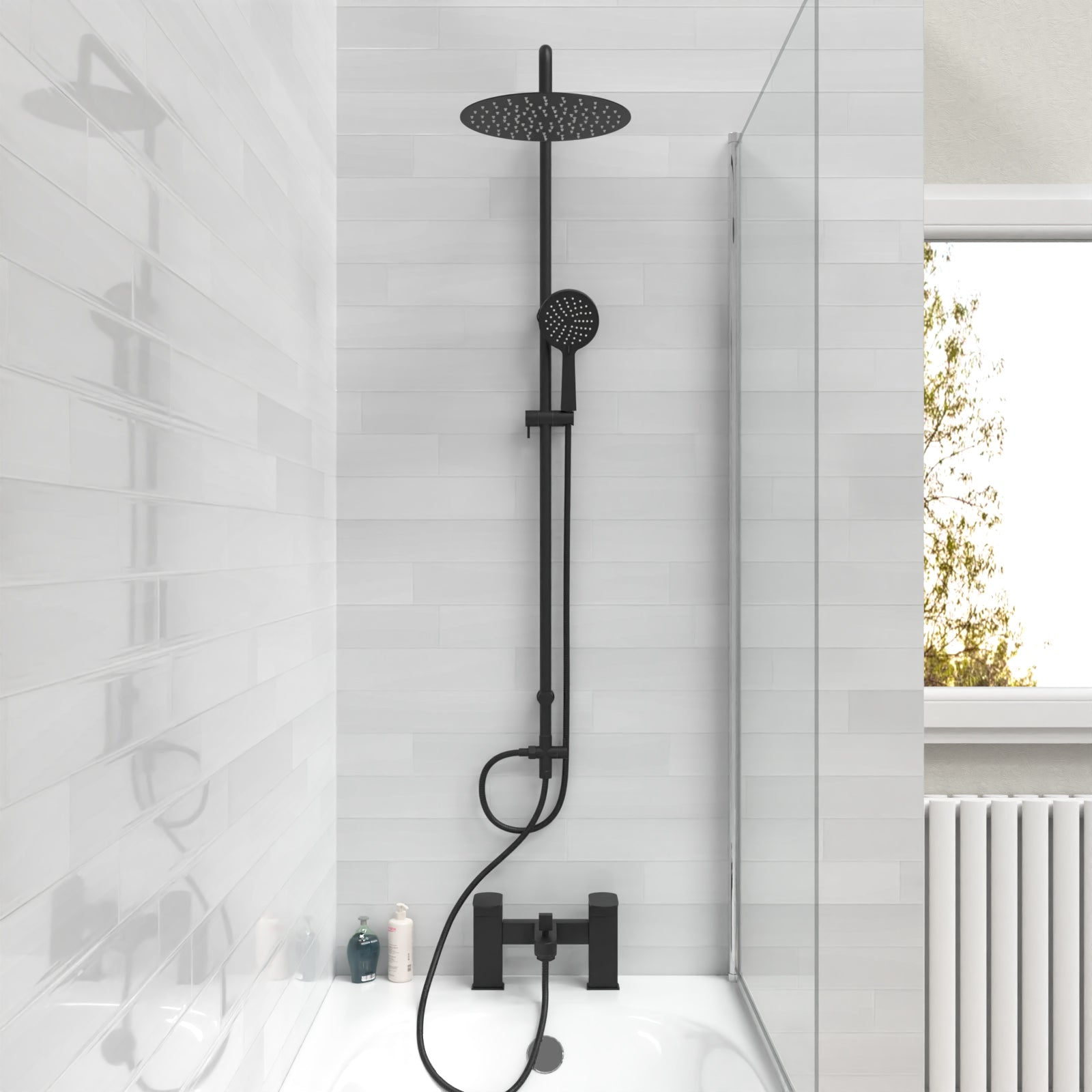 Stamford Round Riser Rail Shower Kit With Bath Filler Tap & Handset Matte Black