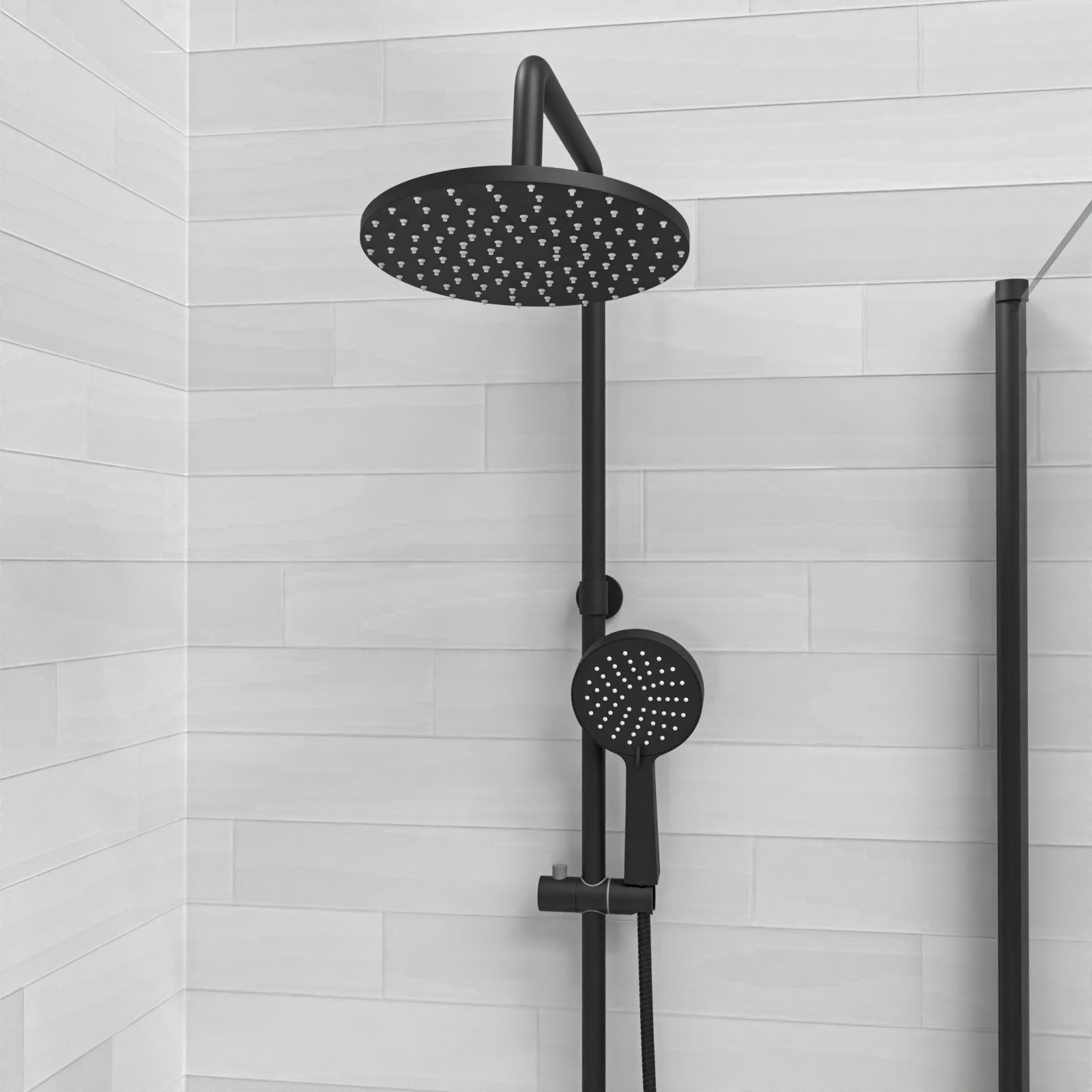 Stamford Round Riser Rail Shower Kit With Bath Filler Tap & Handset Matte Black