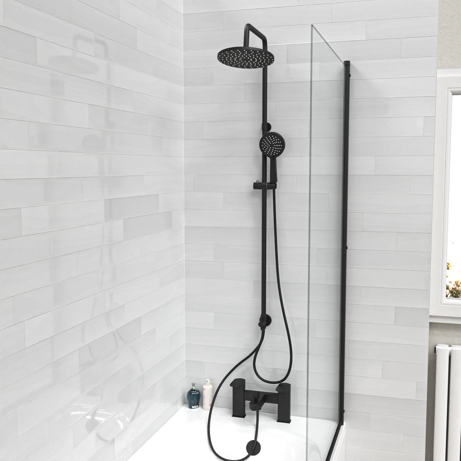 Stamford Round Riser Rail Shower Kit With Bath Filler Tap & Handset Matte Black