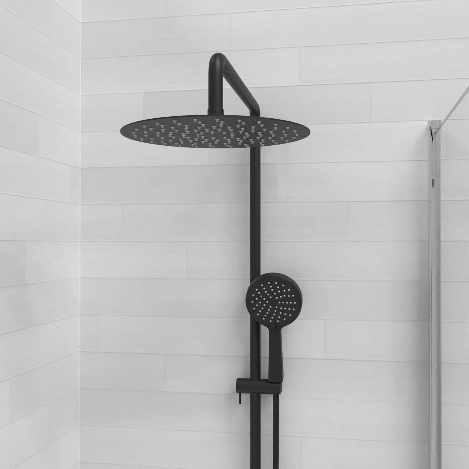 Stamford Round Shower Riser Rail Kit With Bath Mixer & Handset Matte Black