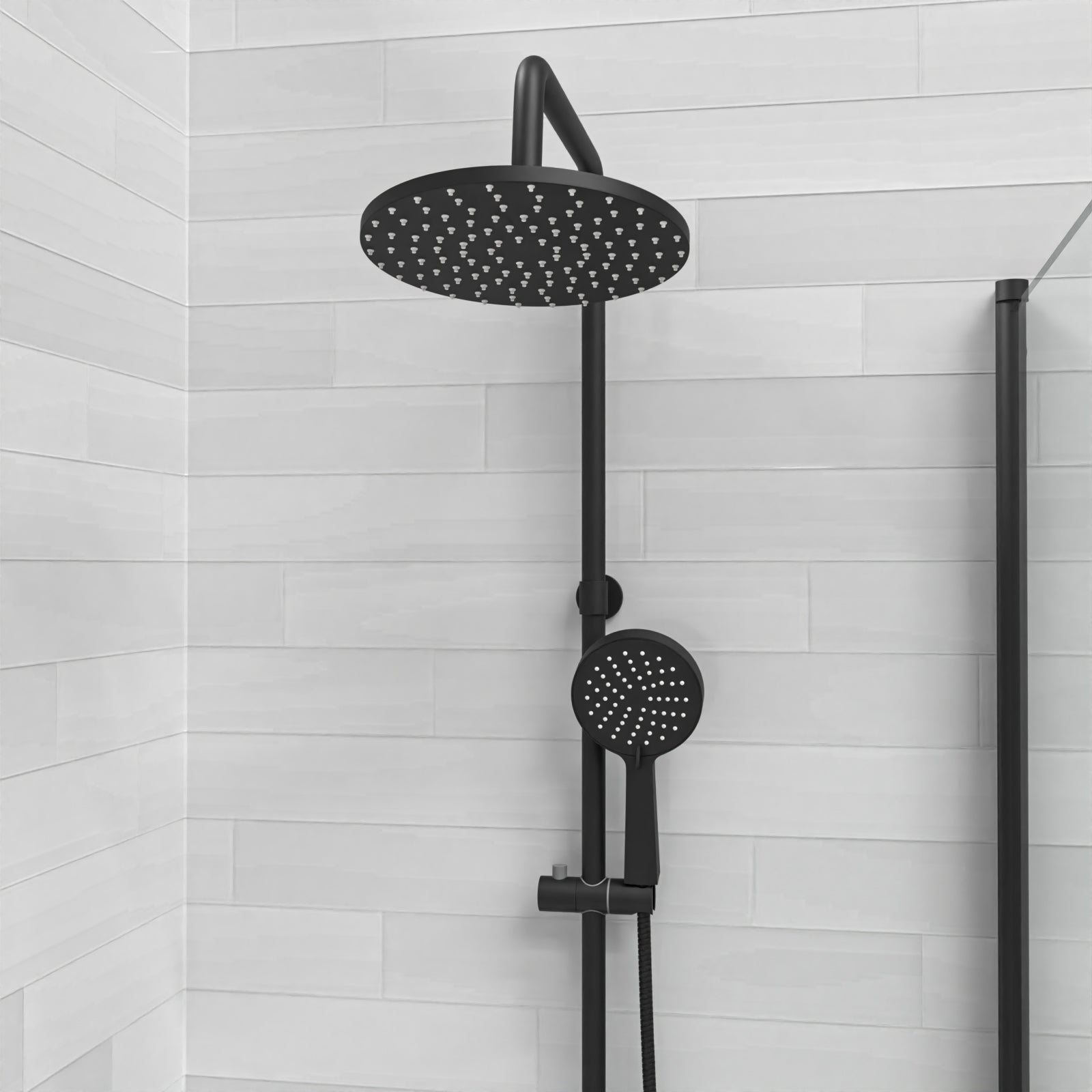 Stamford Round Shower Riser Rail Kit With Bath Mixer & Handset Matte Black