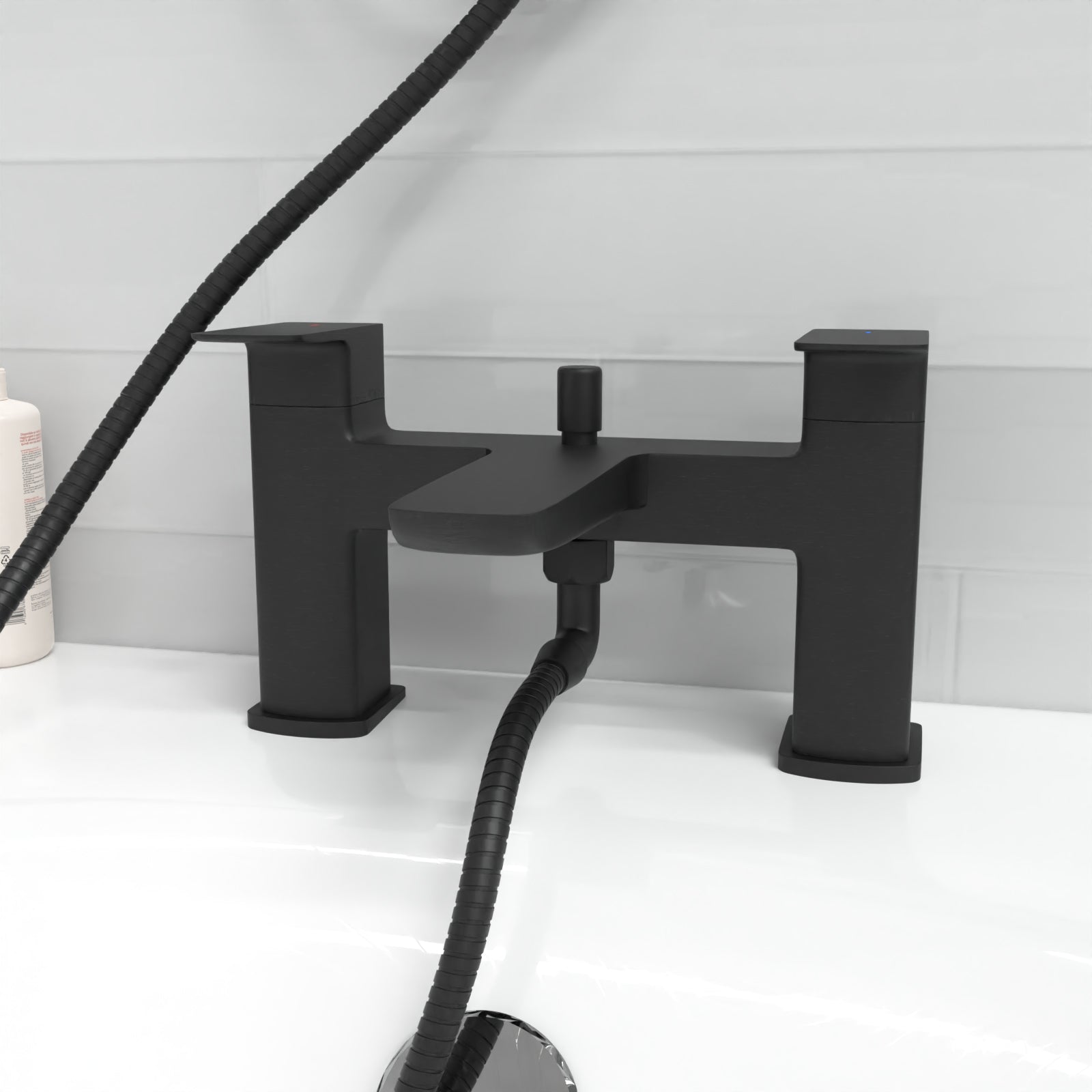 Stamford Round Shower Riser Rail Kit With Bath Mixer & Handset Matte Black