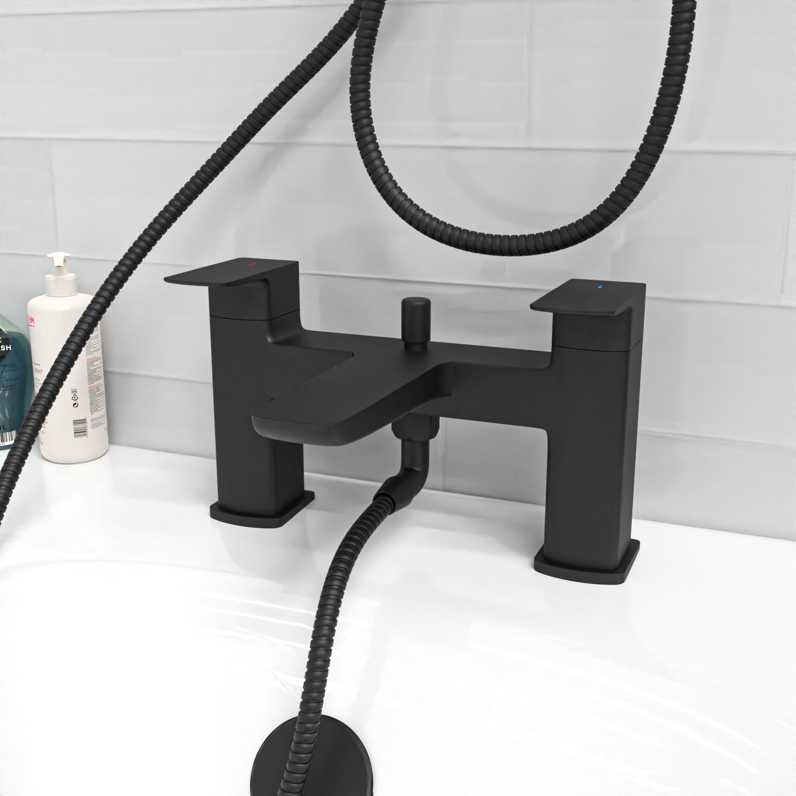 Stamford Round Shower Riser Rail Kit With Bath Mixer & Handset Matte Black