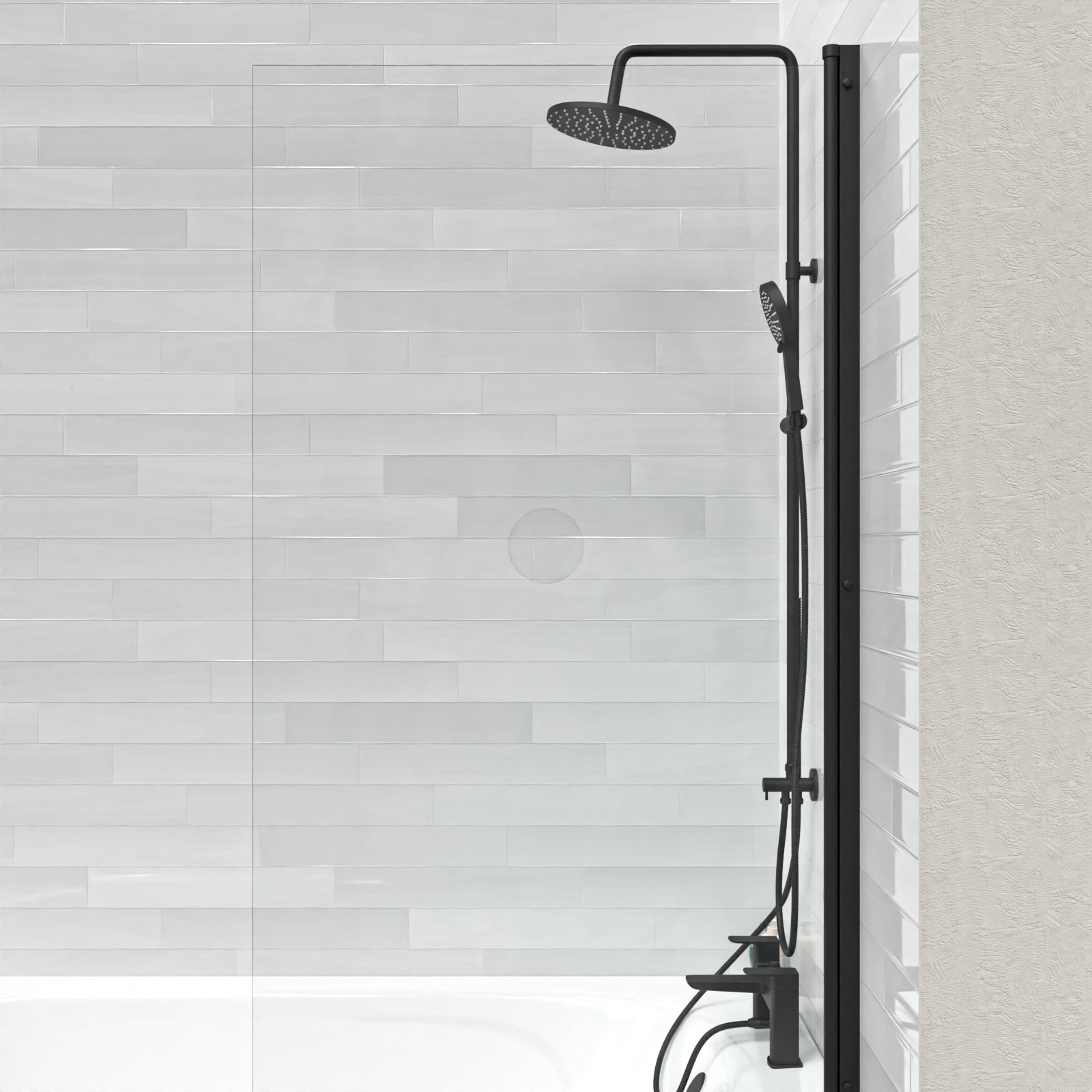 Stamford Round Shower Riser Rail Kit With Bath Mixer & Handset Matte Black