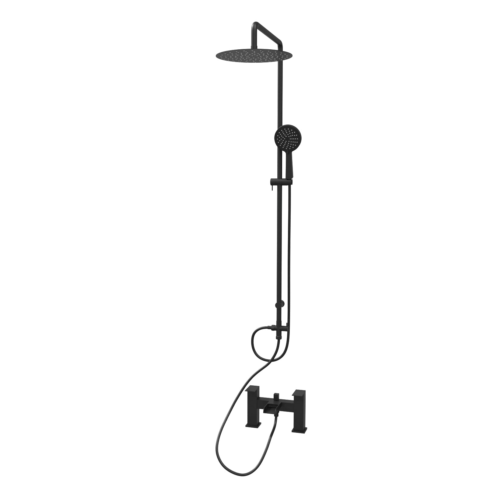 Stamford Round Shower Riser Rail Kit With Waterfall Mixer & Handset Matte Black