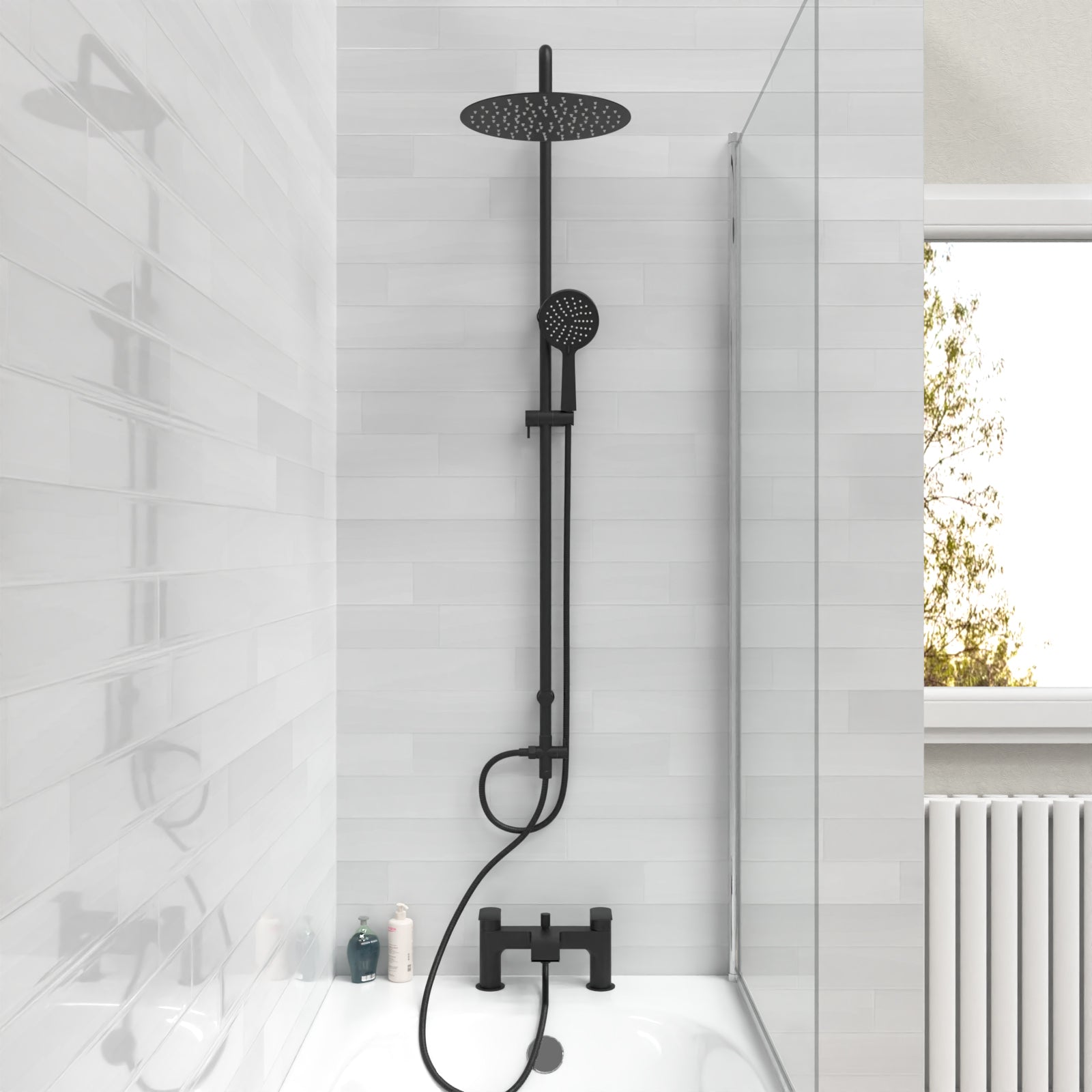 Stamford Round Shower Riser Rail Kit With Mixer Tap & Handset Matte Black