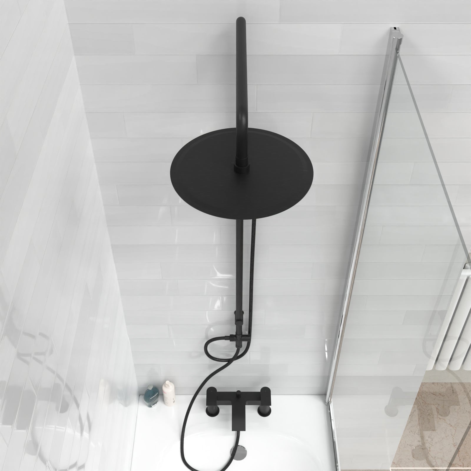 Stamford Round Shower Riser Rail Kit With Mixer Tap & Handset Matte Black