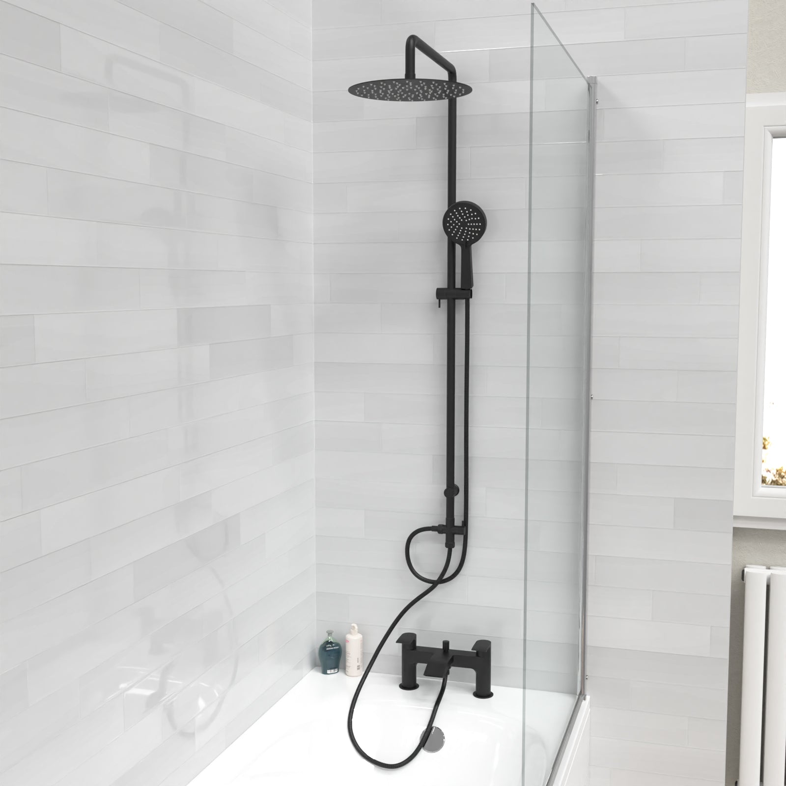 Stamford Round Shower Riser Rail Kit With Mixer Tap & Handset Matte Black