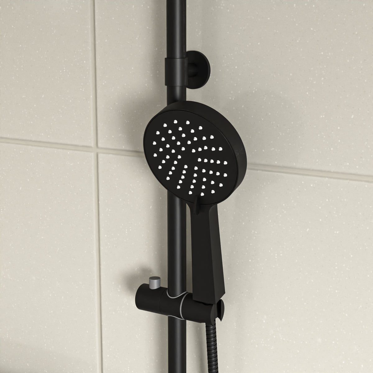 Round Shower Kit With Thermostatic Valve Single Outlet - Matte Black