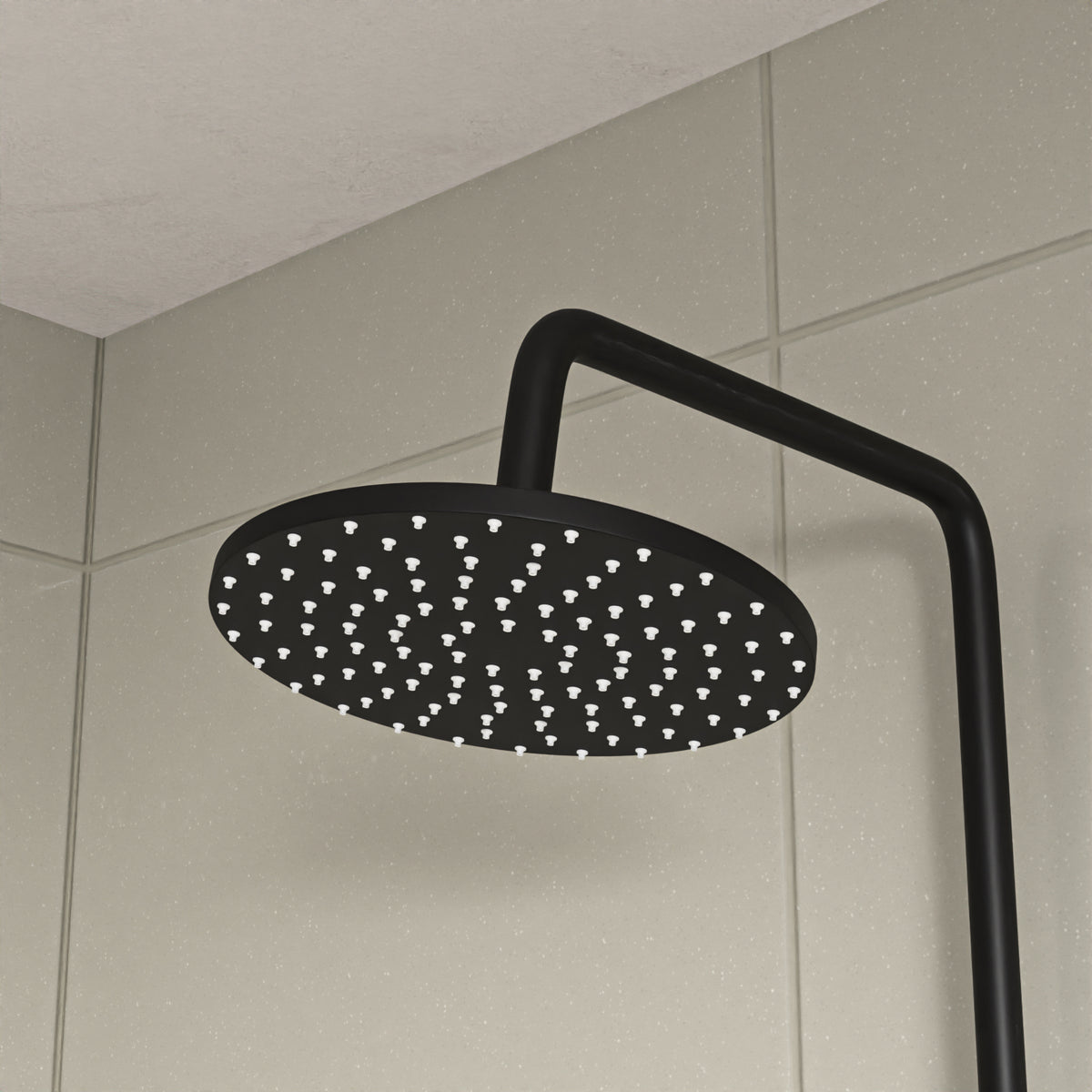 Round Shower Kit With Thermostatic Valve Single Outlet - Matte Black