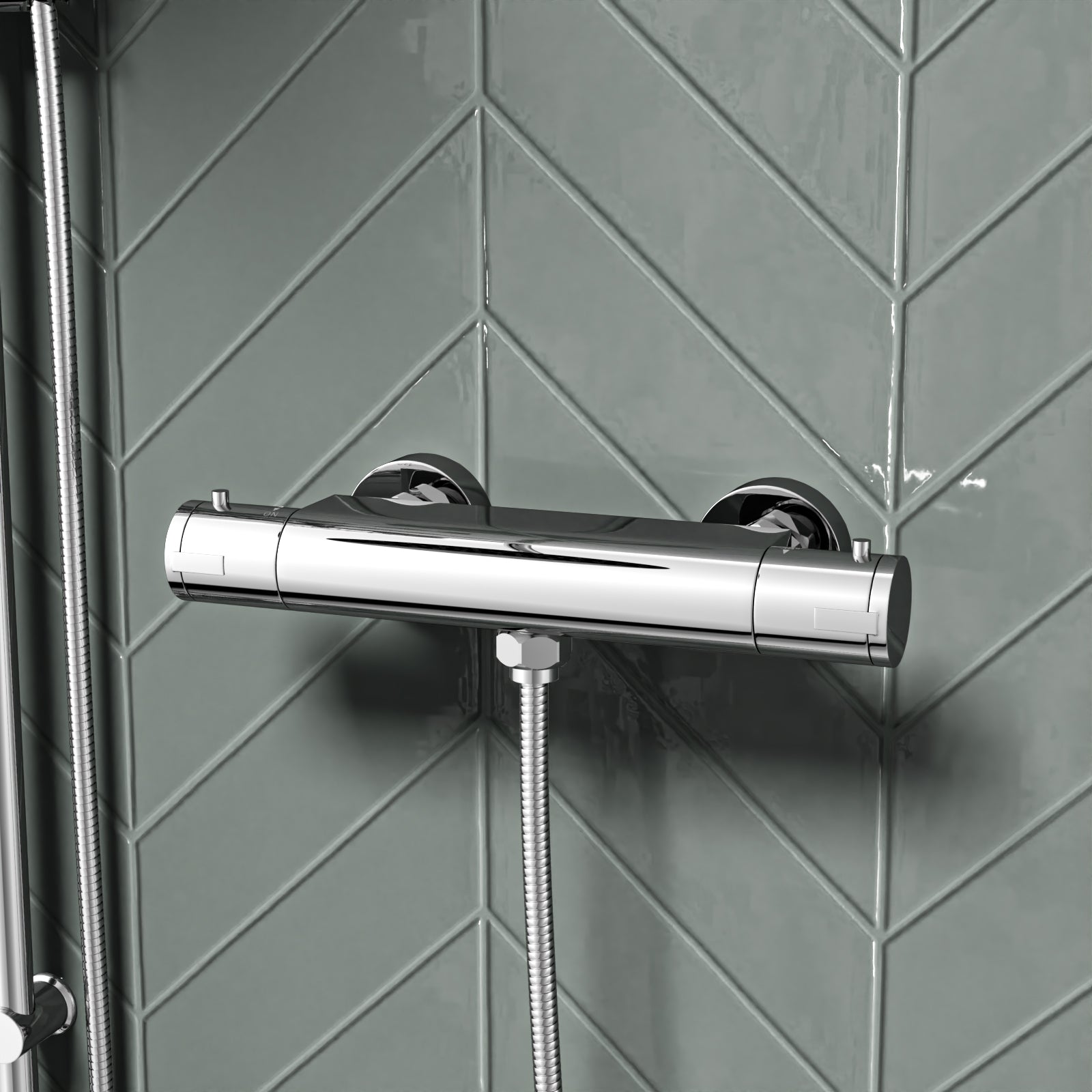 Round Overhead & Hand Shower With Thermostatic Bar Valve Single Outlet - Chrome