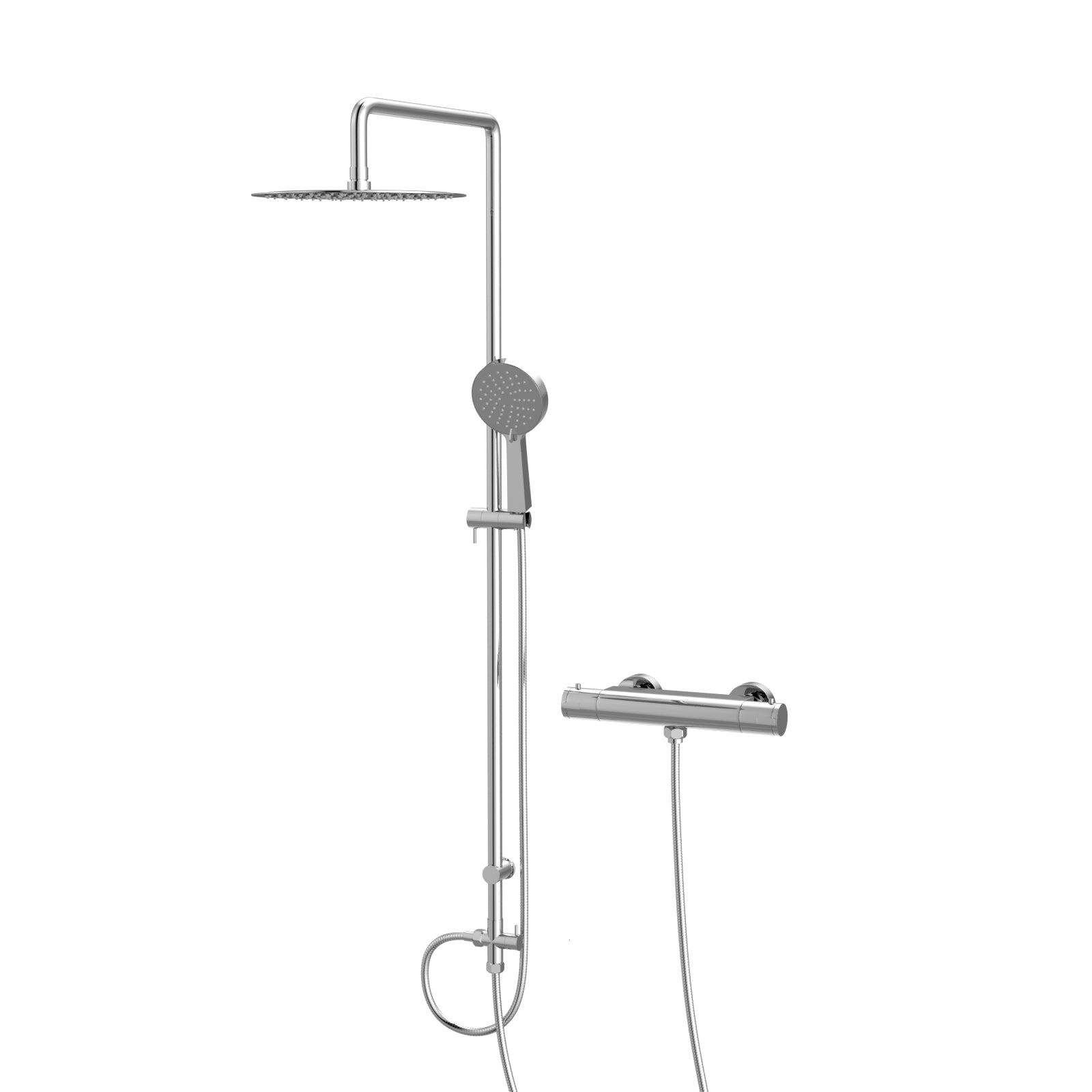 Round Overhead & Hand Shower With Thermostatic Bar Valve Single Outlet - Chrome