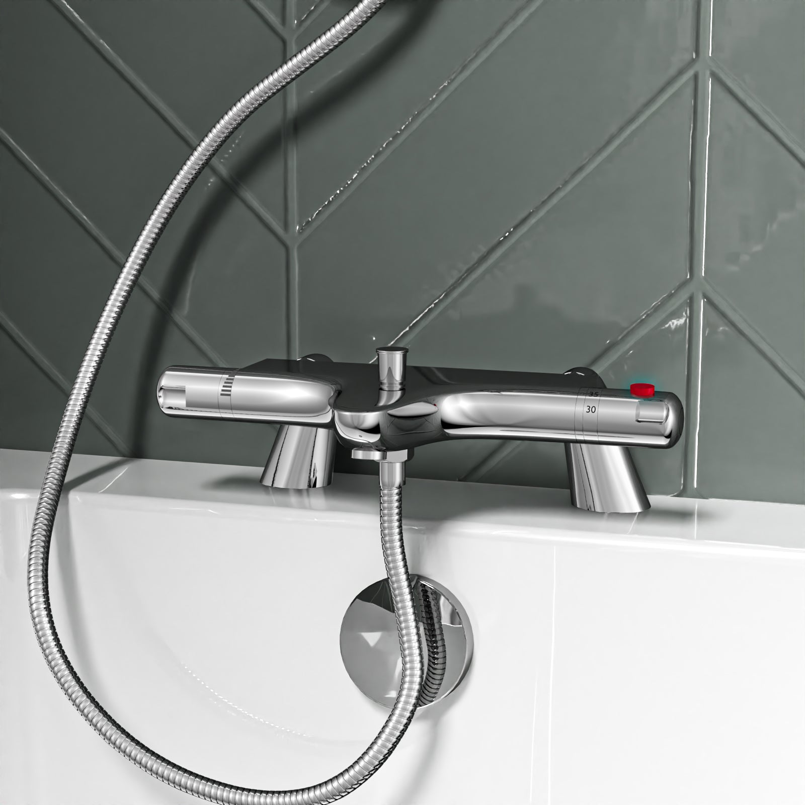 Round Overhead & Hand Shower Thermostatic Mixer & Filler Valve - Chrome