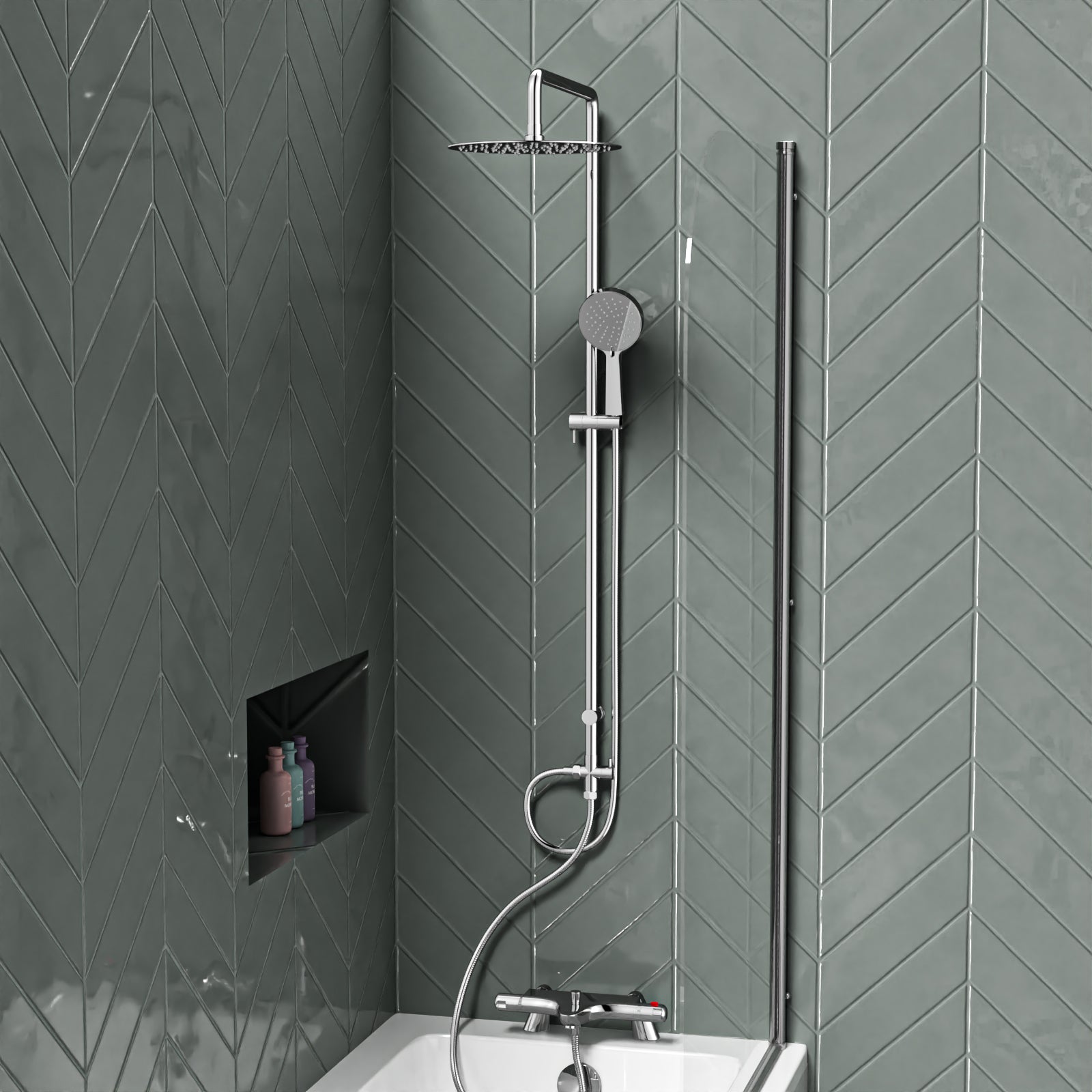 Round Overhead & Hand Shower Thermostatic Mixer & Filler Valve - Chrome