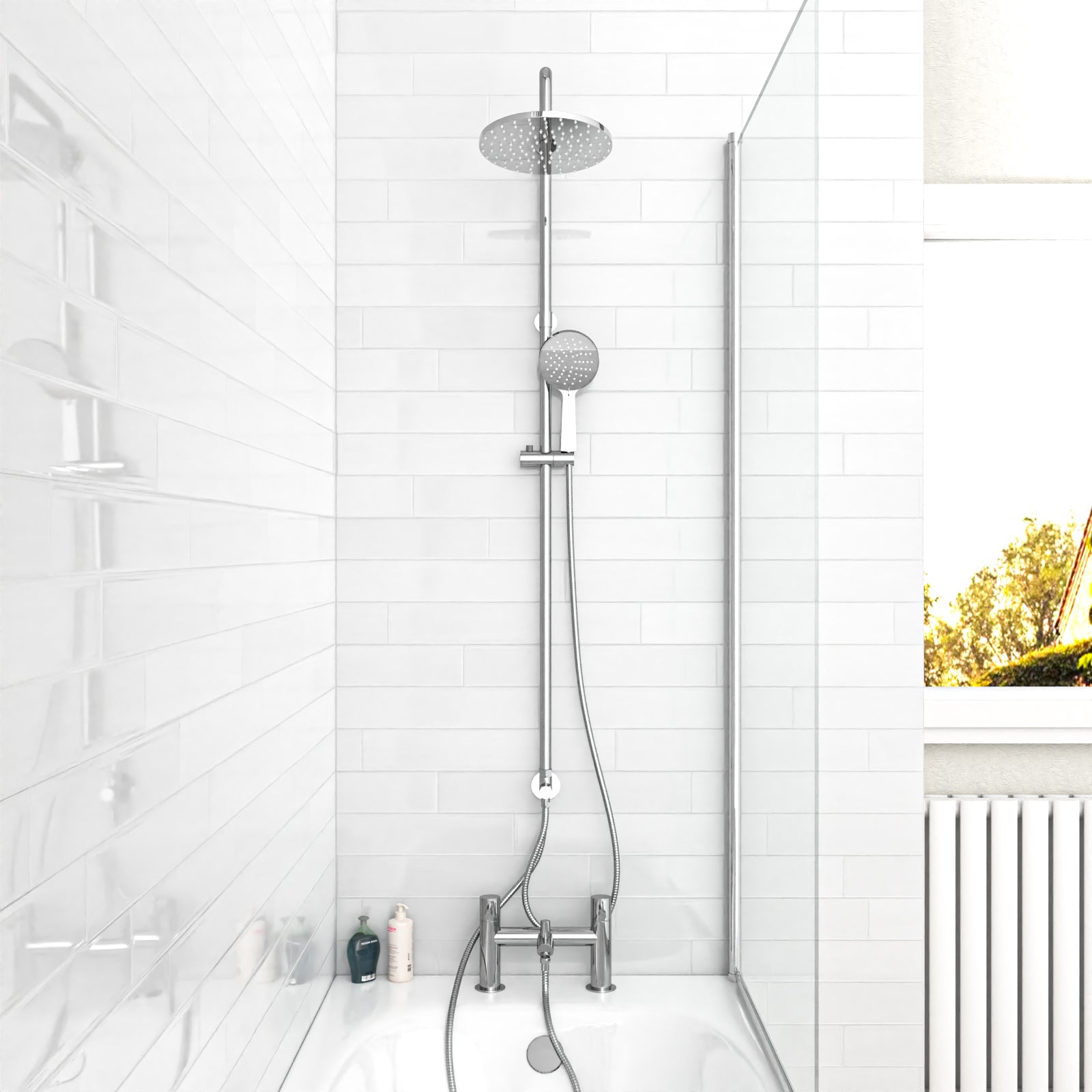 Mickle Round Shower Mixer With Marc Bath Filler Tap, Handset & Riser Rail Kit