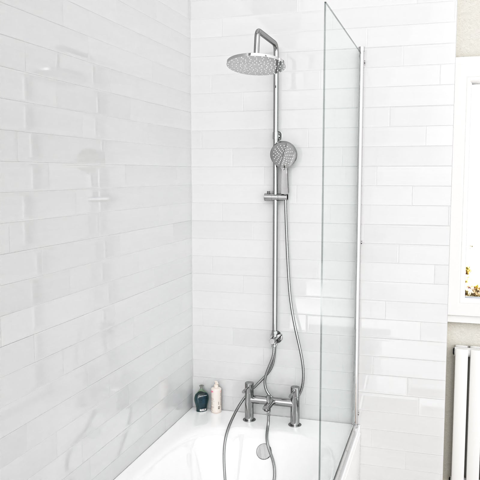Mickle Round Shower Mixer With Marc Bath Filler Tap, Handset & Riser Rail Kit