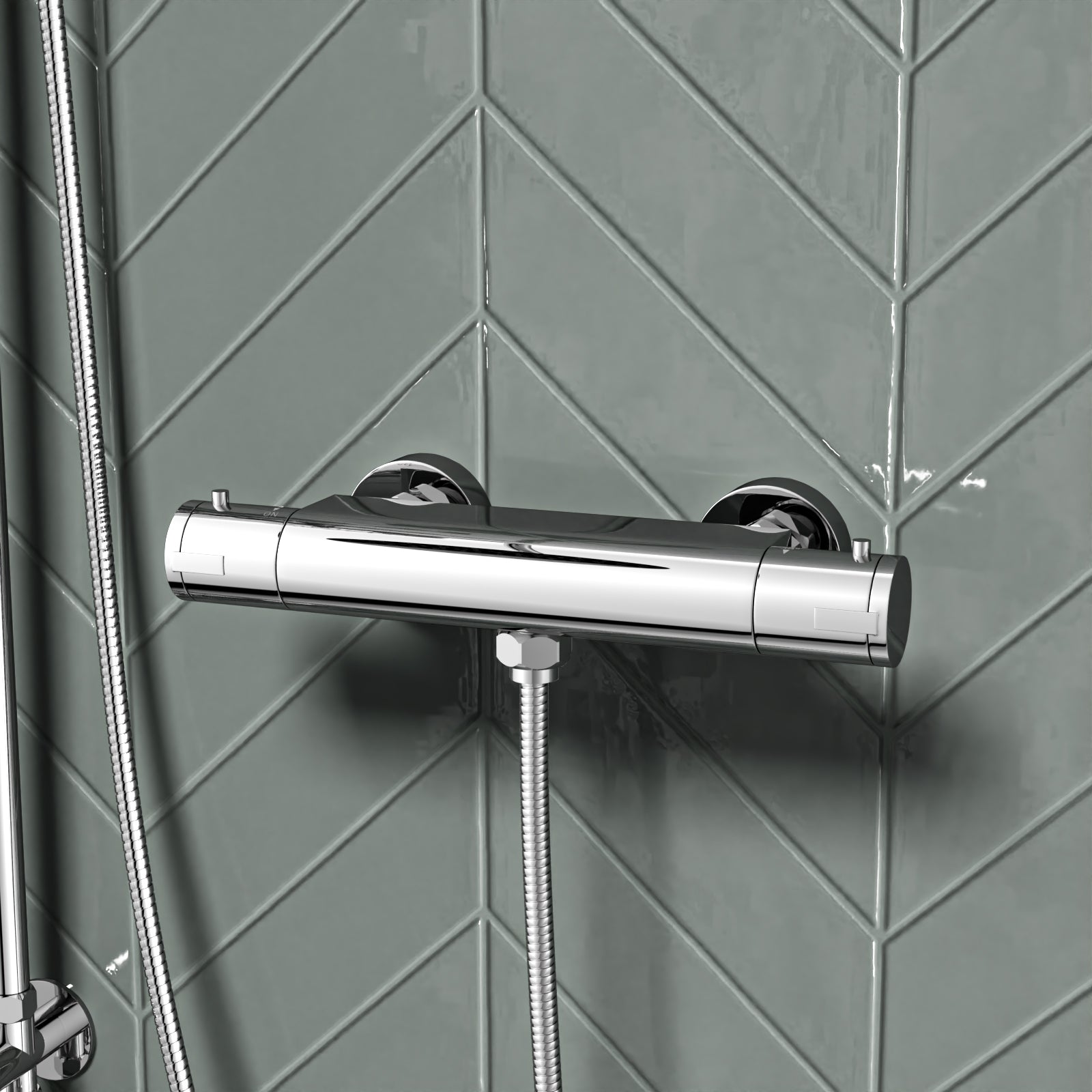 Round Overhead & Hand Shower With Thermostatic Bar Valve Single Outlet - Chrome