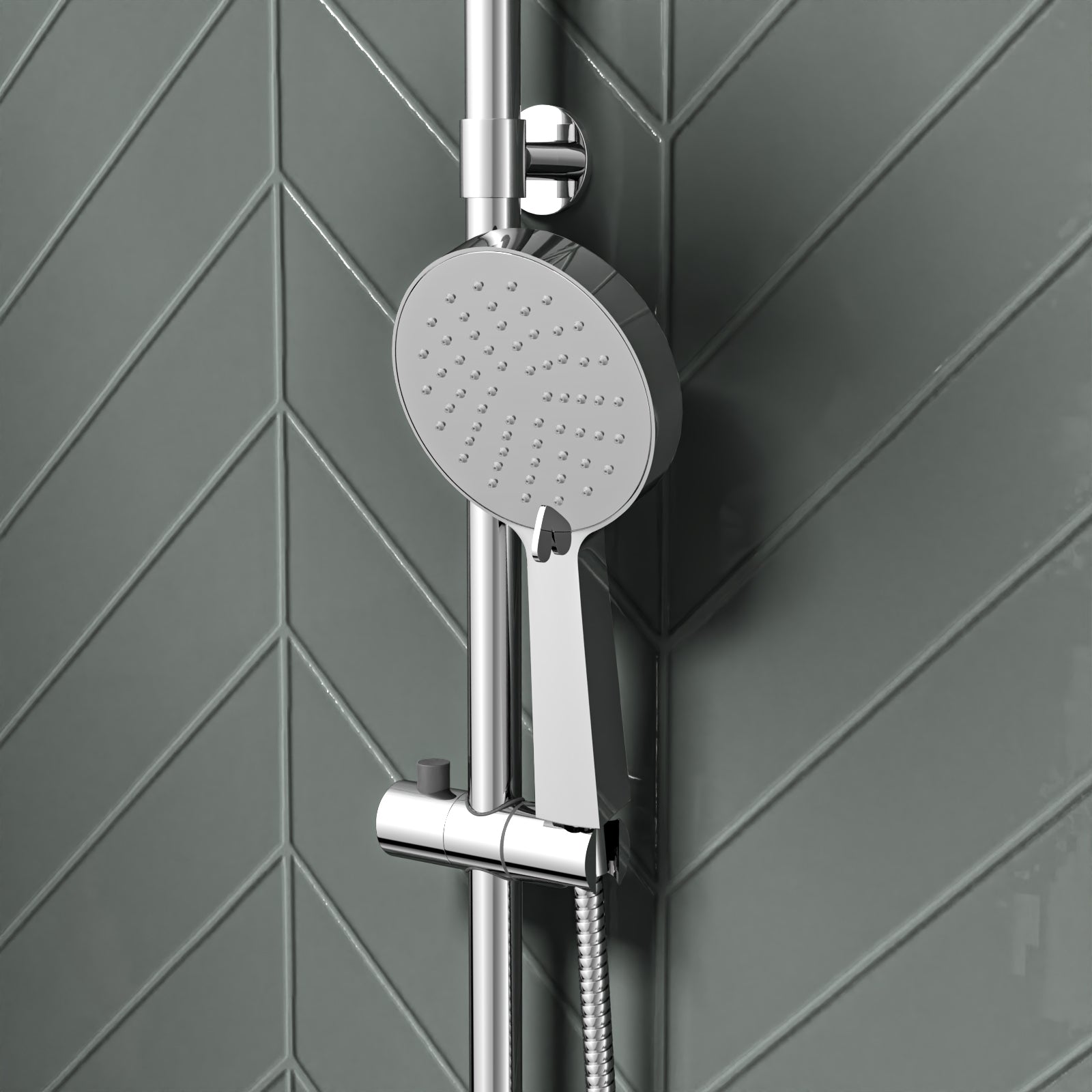Round Overhead & Hand Shower With Thermostatic Bar Valve Single Outlet - Chrome