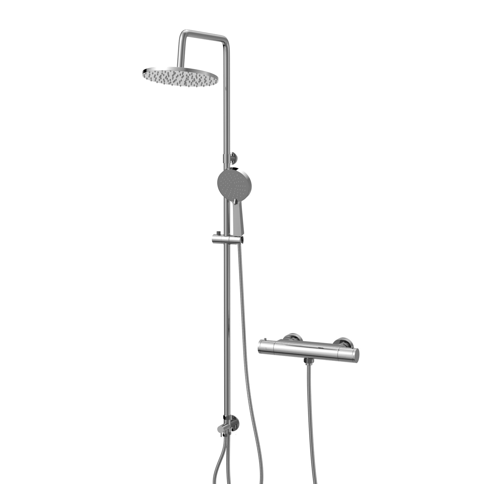 Round Overhead & Hand Shower With Thermostatic Bar Valve Single Outlet - Chrome