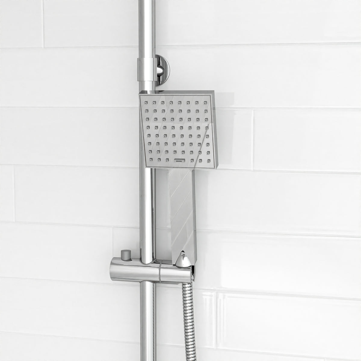 Kinver Modern Exposed Sqaure Shower Mixer Handset & Riser Rail Kit Chrome