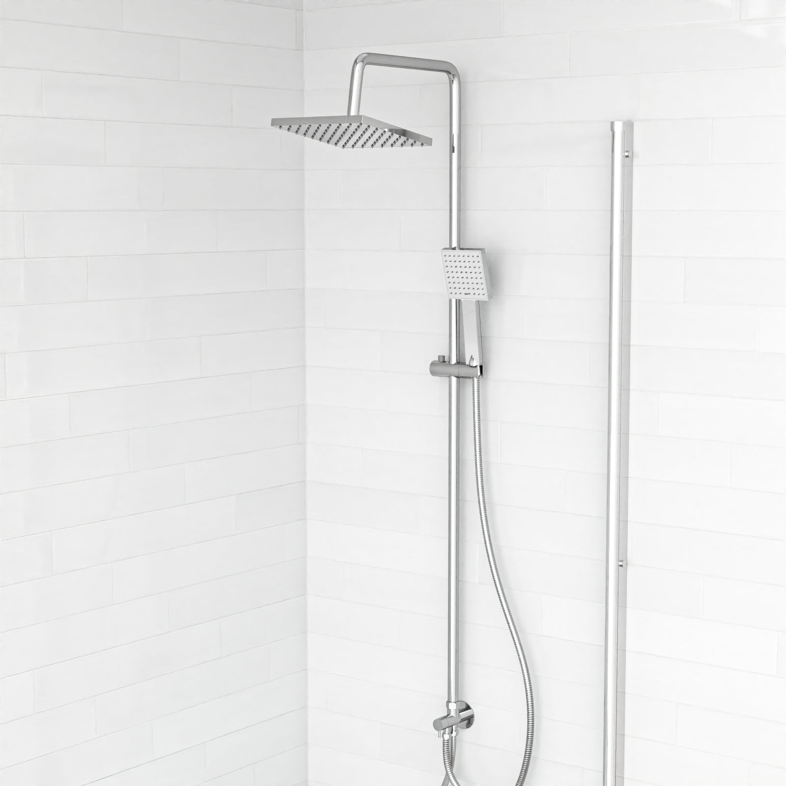 Kinver Modern Exposed Sqaure Shower Mixer Handset & Riser Rail Kit Chrome