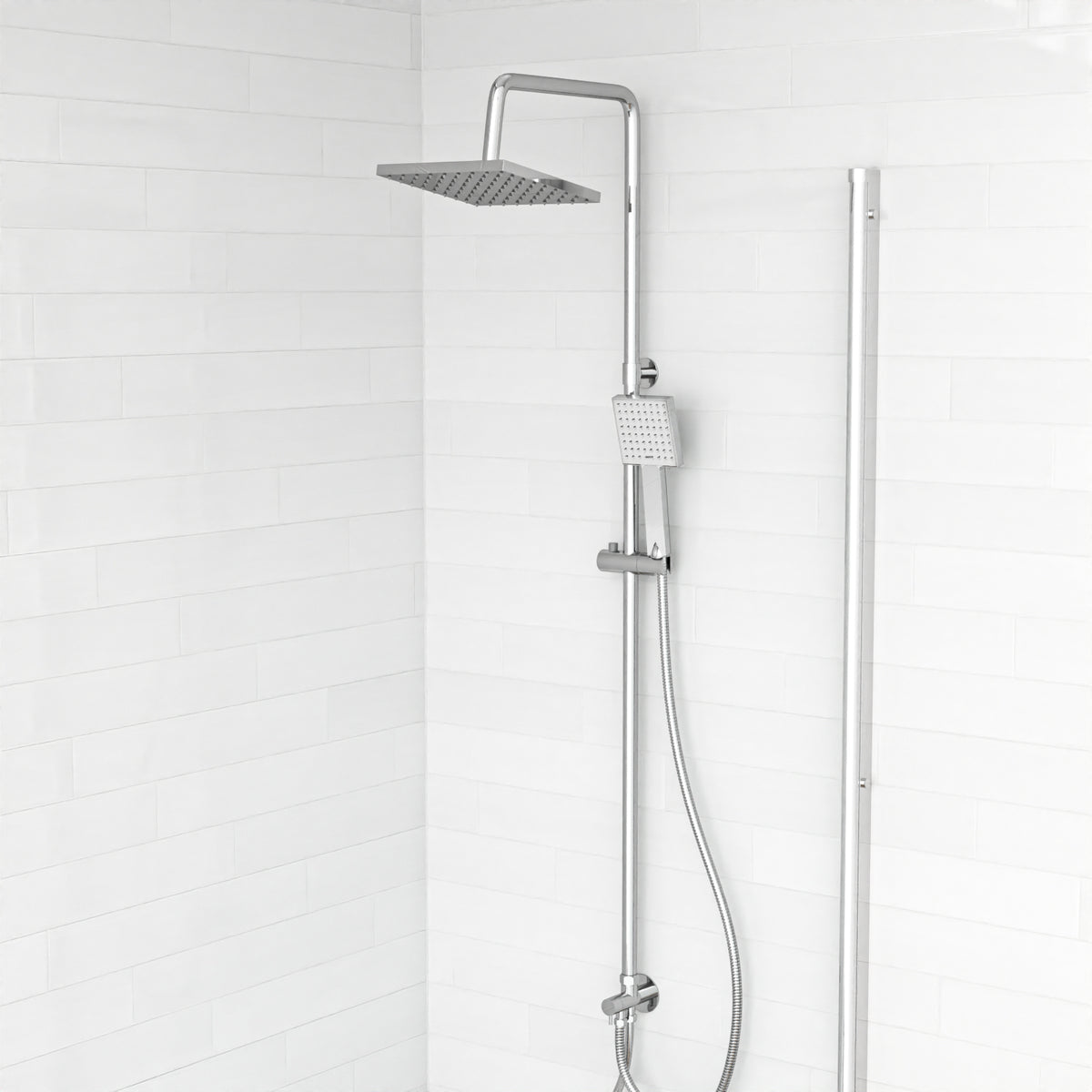 Kinver Modern Exposed Sqaure Shower Mixer Handset & Riser Rail Kit Chrome
