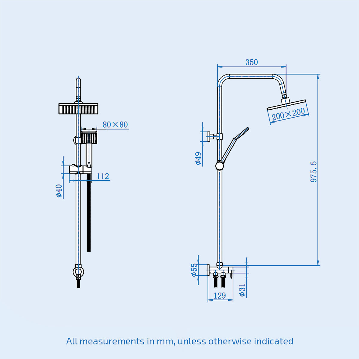 Kinver Square Shower Riser Rail Kit With Mixer Tap & Handset Matte Black